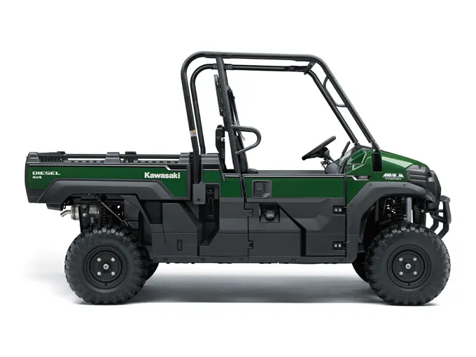 Side-on profile studio shot of Kawasaki Mule Pro-DX UTV