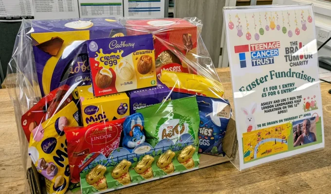 Easter Hamper full of chocolate that can be won in a raffle for charity