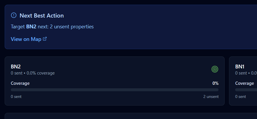 ProspectOS Insights dashboard showing postcode performance and campaign ROI for sales and lettings agents