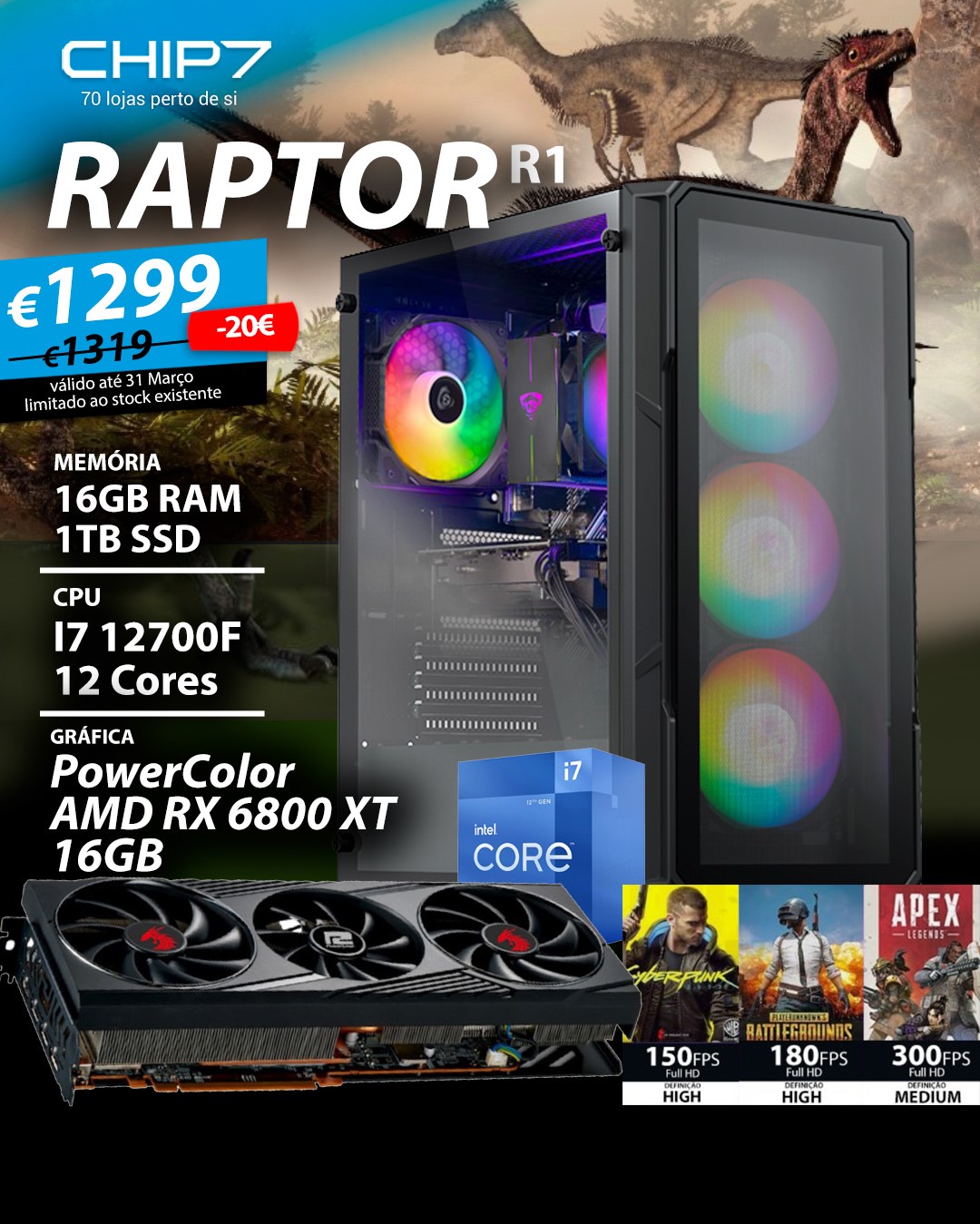 PC Gamer RAPTOR - Ryzen 7 5700G - GTX 1650 - 16Gb - 512 Gb