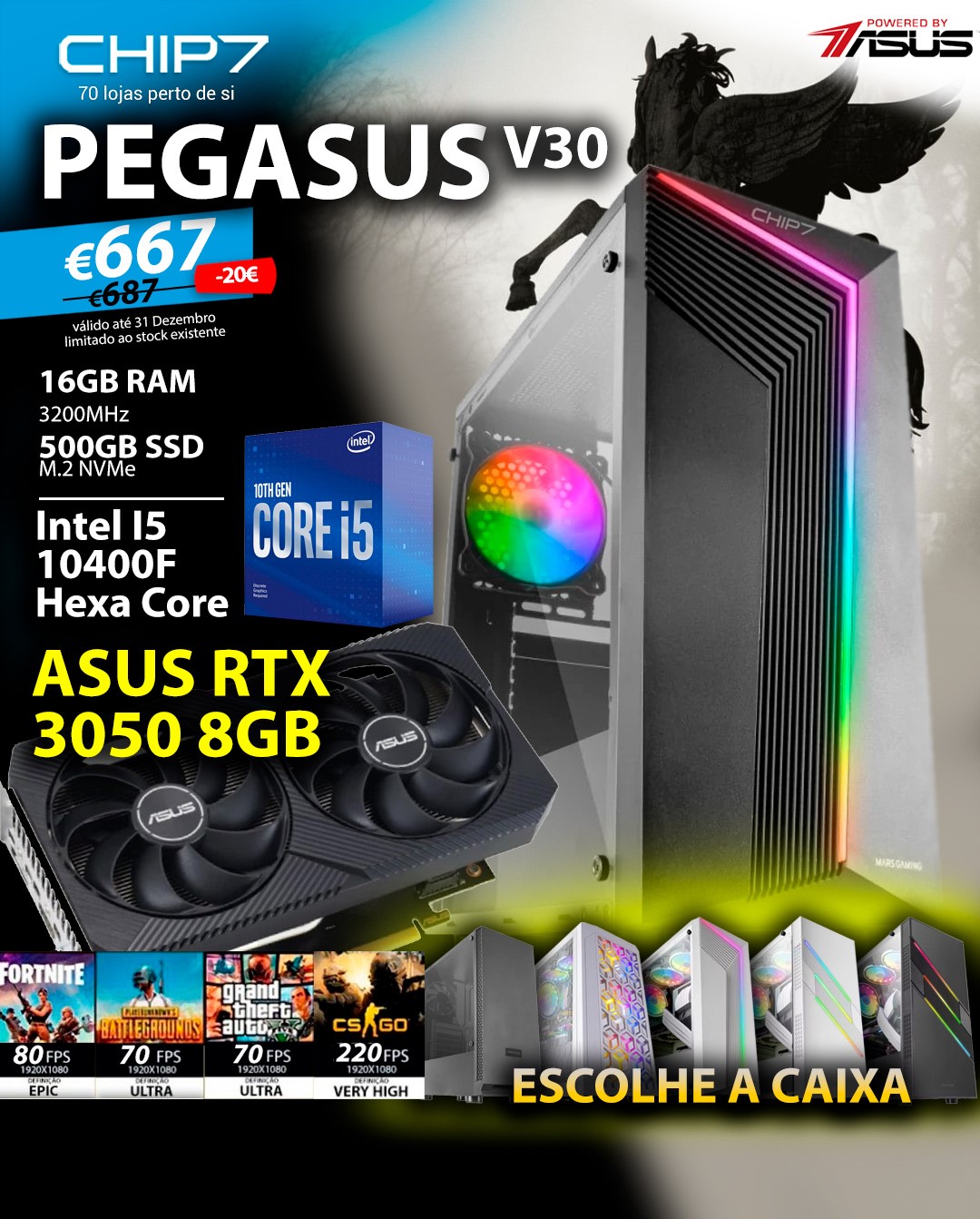 Pc Pichau Gamer, Intel i5-10400F, GeForce RTX 3050 8GB, 16GB DDR4, SSD  480GB
