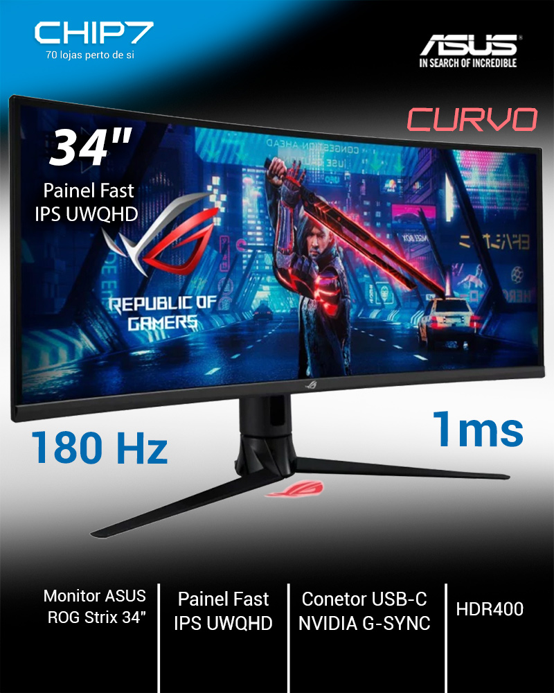 Monitor Gamer Curvo 34 Asus ROG STRIX XG349C 144Hz 1Ms USB-C