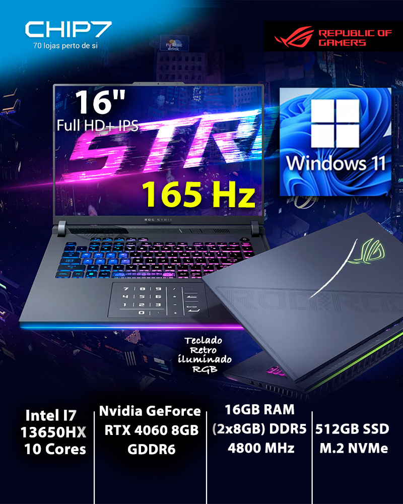 ASUS ROG Strix G16 (2023) Gaming Laptop, 16” 16:10 FHD 165Hz, GeForce RTX  4060, Intel Core i7-13650HX, 16GB DDR5, 512GB PCIe SSD, Wi-Fi 6E, Windows