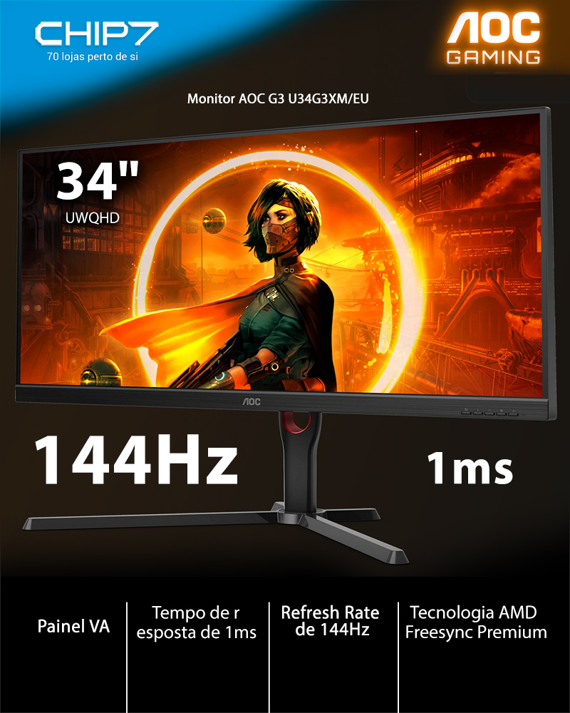 Monitor AOC Wide CHIP7 2K Quad HD | / HDMI - 144Hz / U34G3XM/EU - DP Ultra VA 1ms / 34