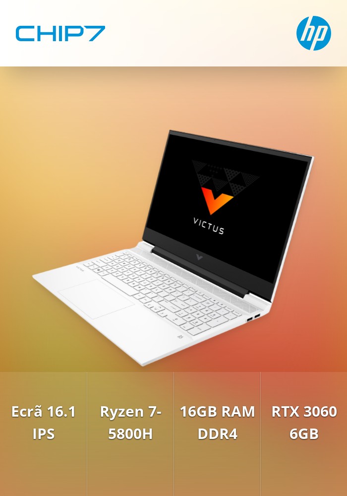 Portátil GAMING VICTUS HP - Ryzen 7-5800H / 16GB RAM / 512GB SSD / RTX 3060 6GB / 16.1