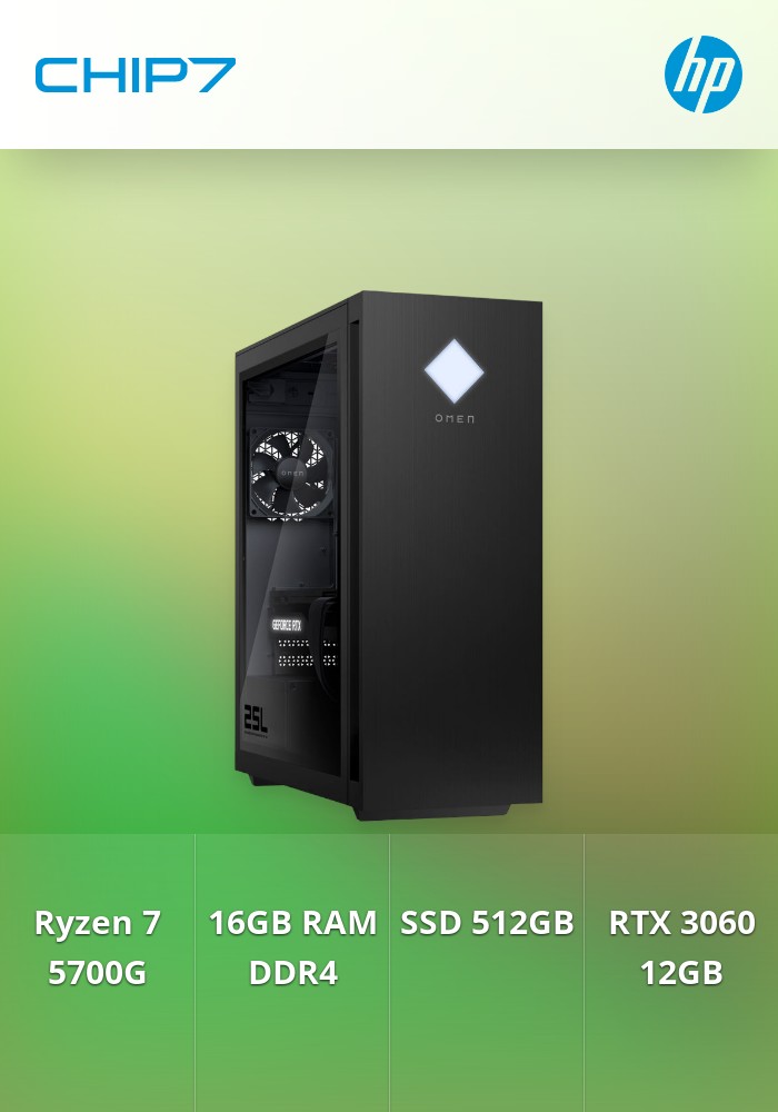 Computador Gaming OMEN by HP 25L GT15-0011np Ryzen 7 5700G / 16GB RAM / 512GB SSD / RTX 3060 12GB / Sem Sistema Operativo