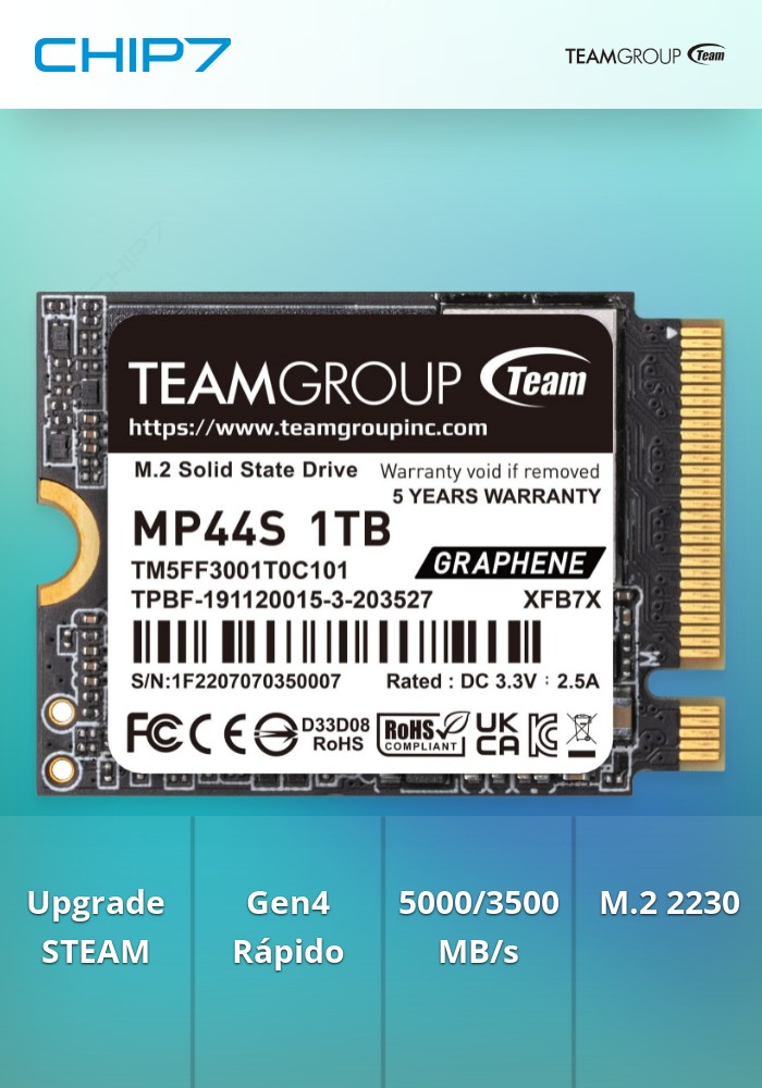 1TB SSD Disco Team Group MP44S Gen4 M.2 2230 NVMe | CHIP7