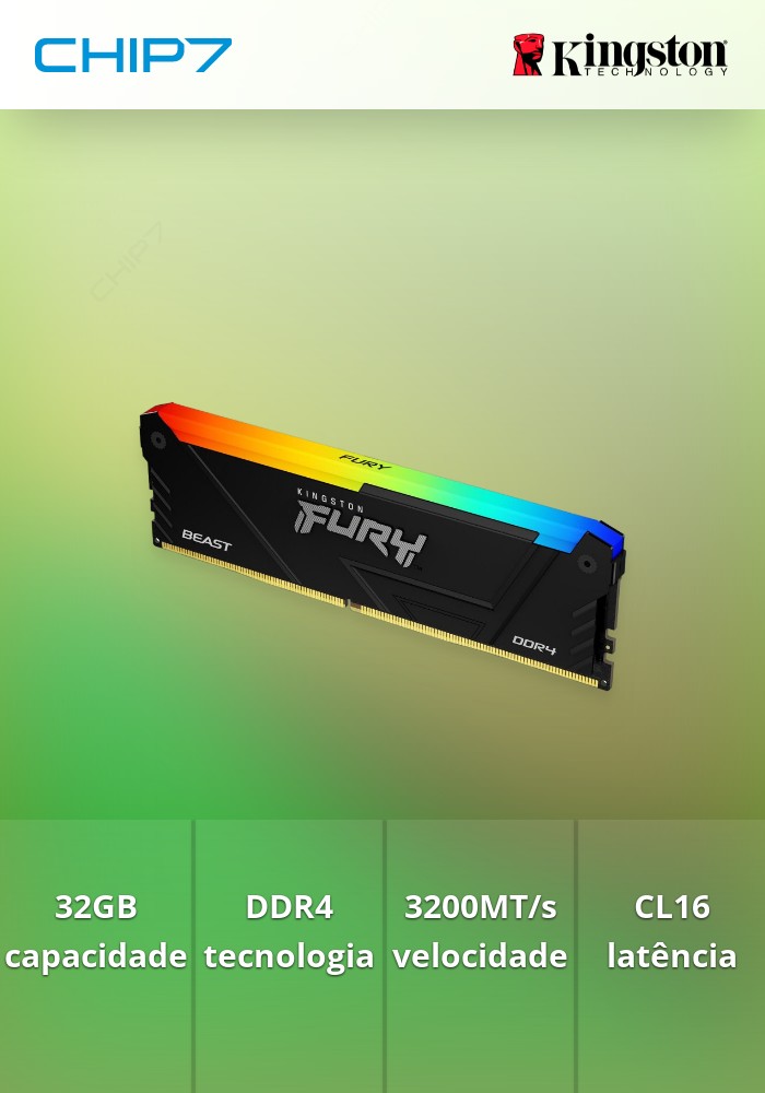 32GB RAM DDR4 KINGSTON 3200MT/s CL16 FURY Beast RGB