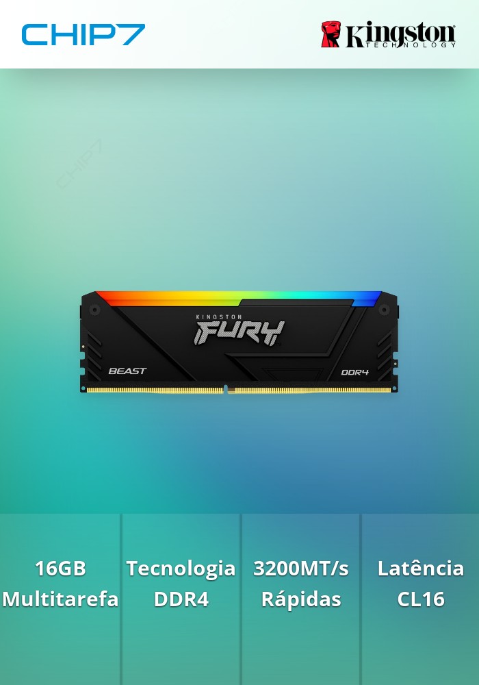 16GB RAM DDR4 Dimm KINGSTON 3200MT/s CL16 FURY Beast RGB