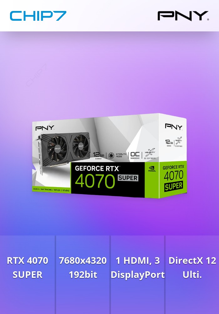 Placa Gráfica PNY RTX4070 SUPER 12GB VERTO Dual Fan Edition DLSS 3