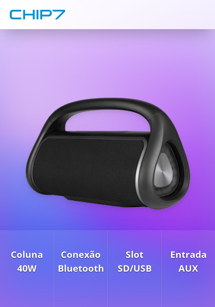 Coluna Bluetooth Portátil 40W BT/USB/AUX/FM