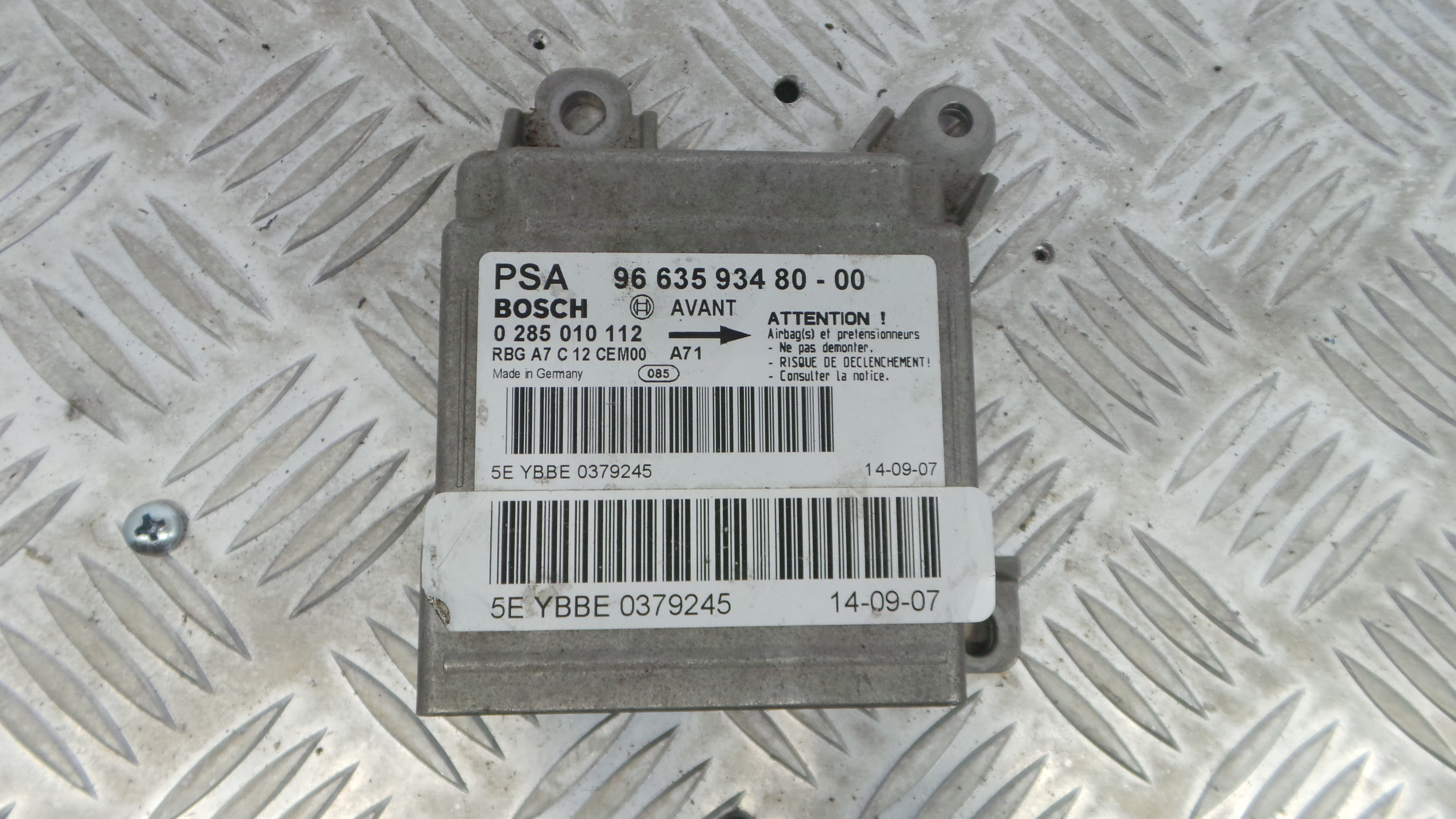 Centralina de Airbags 9663593480 - PEUGEOT 207 (WA_, WC_), 207/207+ (WA_, WC_)-33111354