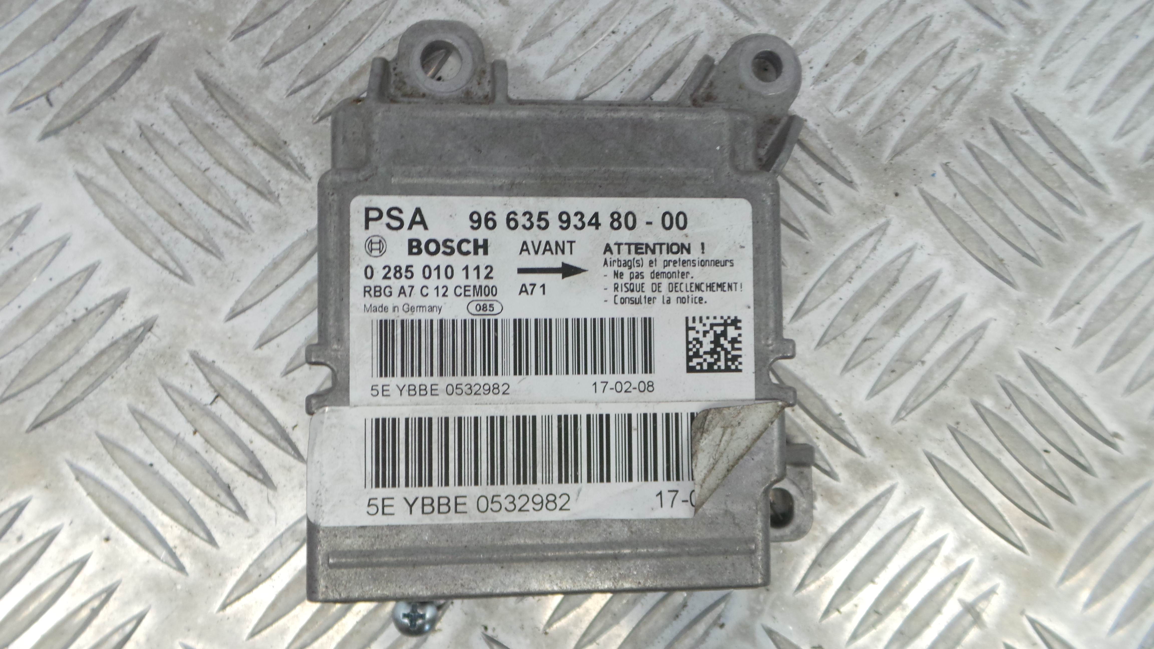Centralina de Airbags 9663593480 - PEUGEOT 207 (WA_, WC_), 207/207+ (WA_, WC_)-33111414