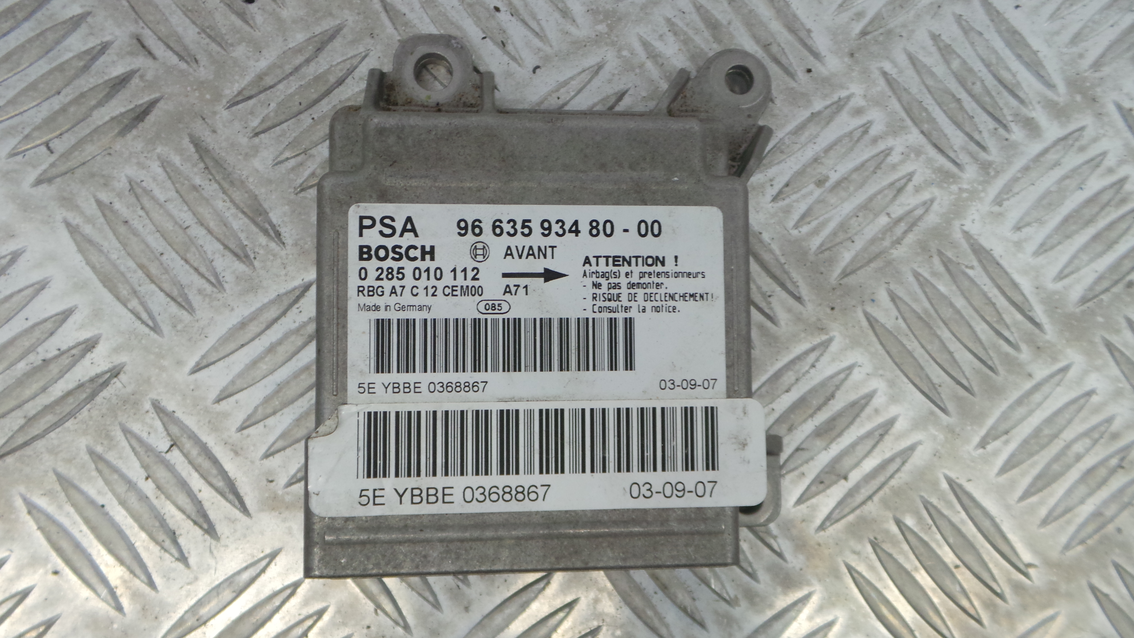 Centralina de Airbags 9663593480 - PEUGEOT 207 (WA_, WC_), 207/207+ (WA_, WC_)-33111426