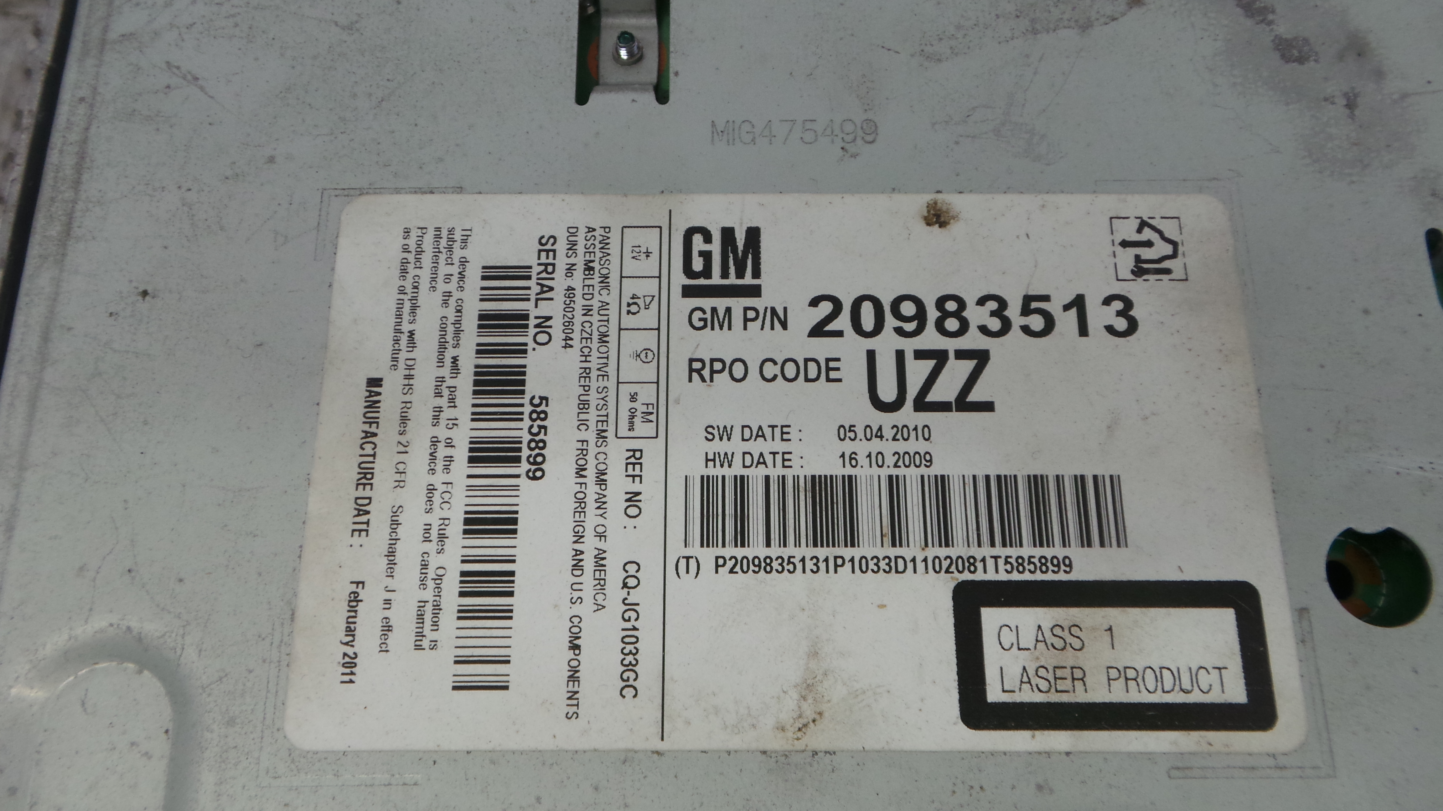 Auto-rádios 20983513 - OPEL ASTRA J (P10)-33406694