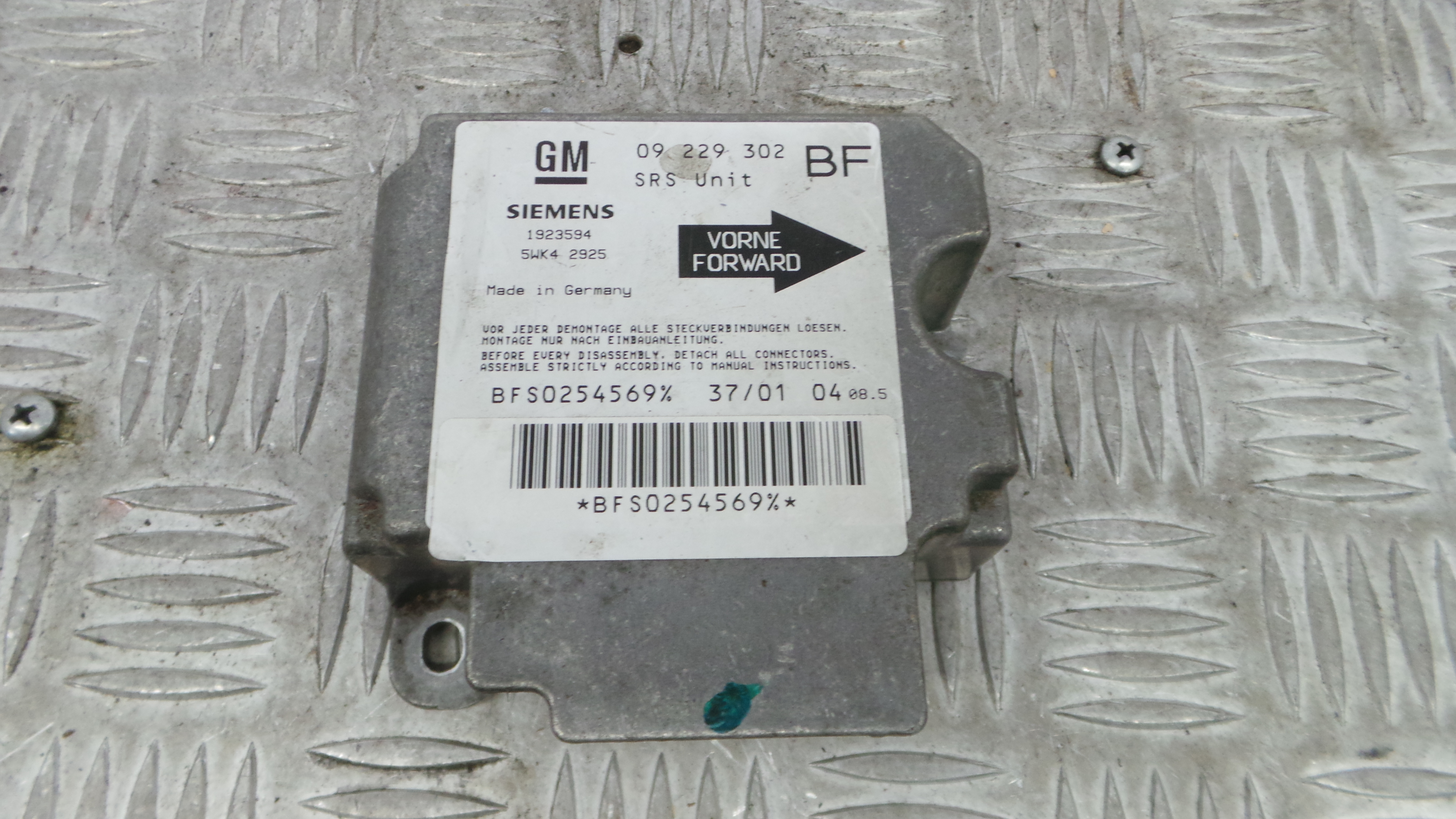 Centralina de Airbags 09229302 - OPEL ASTRA G Combi (T98)-36911845