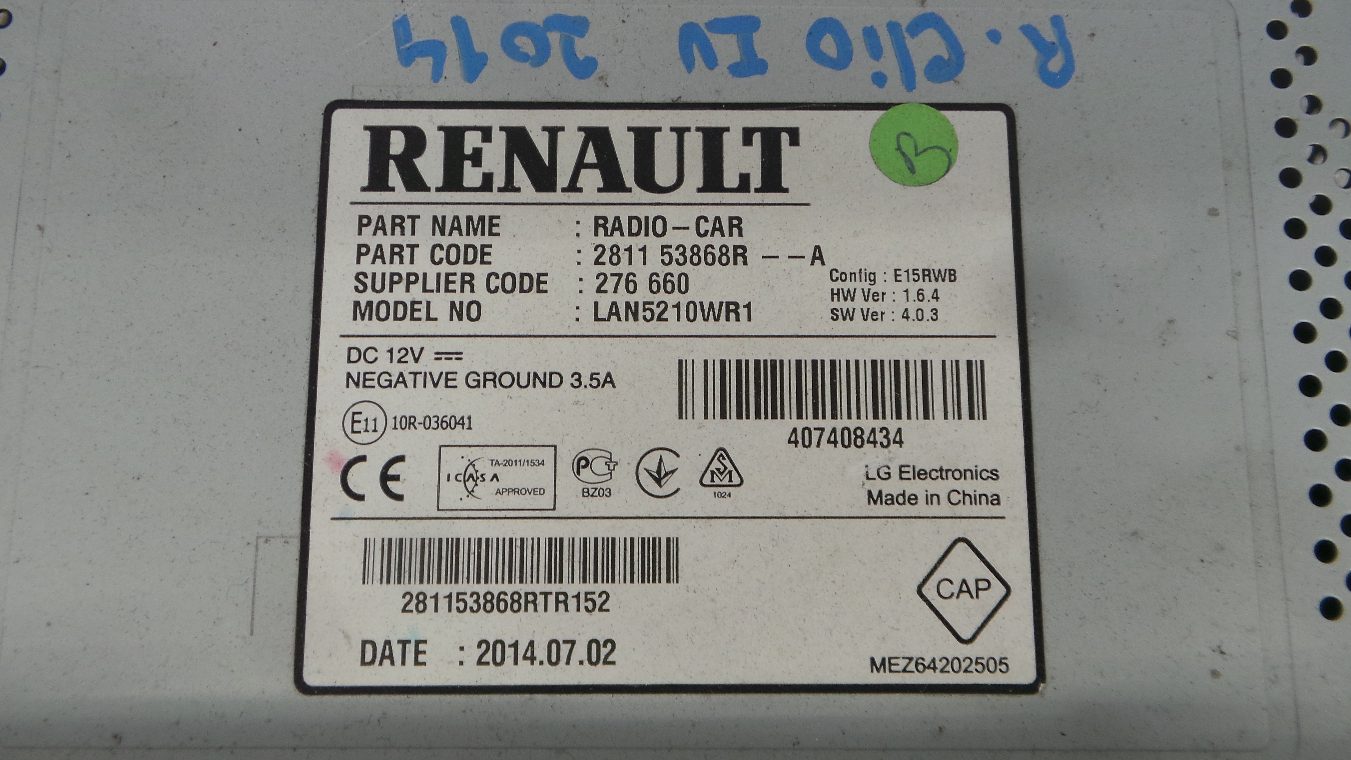 Auto-rádios 281153868R - RENAULT CLIO IV (BH_)-37036864