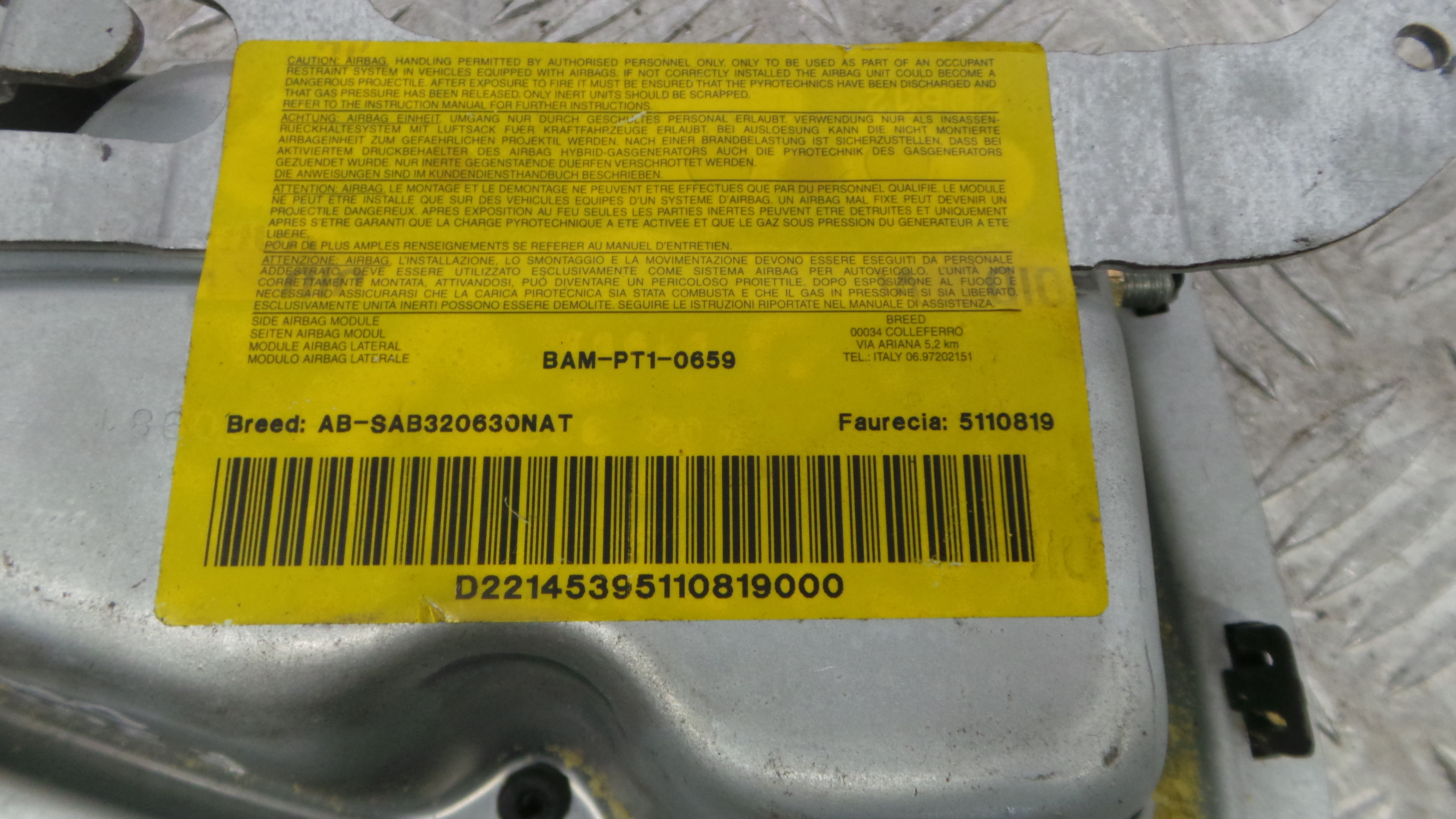 Airbag Banco Dto 5110819 - PEUGEOT 307 (3A/C)-37811739