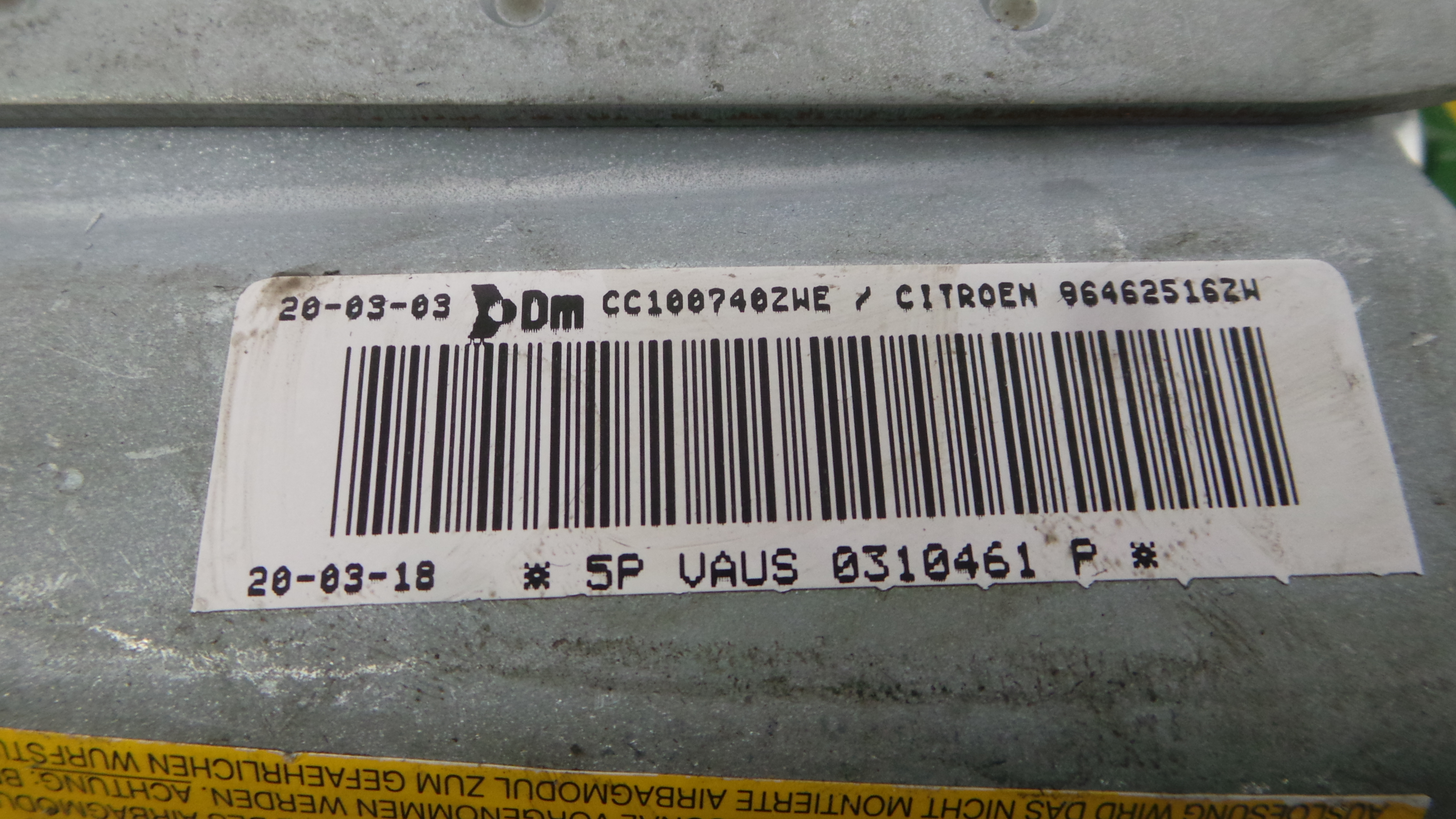 Airbag Banco Dto 96462516ZW - CITROËN C3 I (FC_, FN_)-37815959