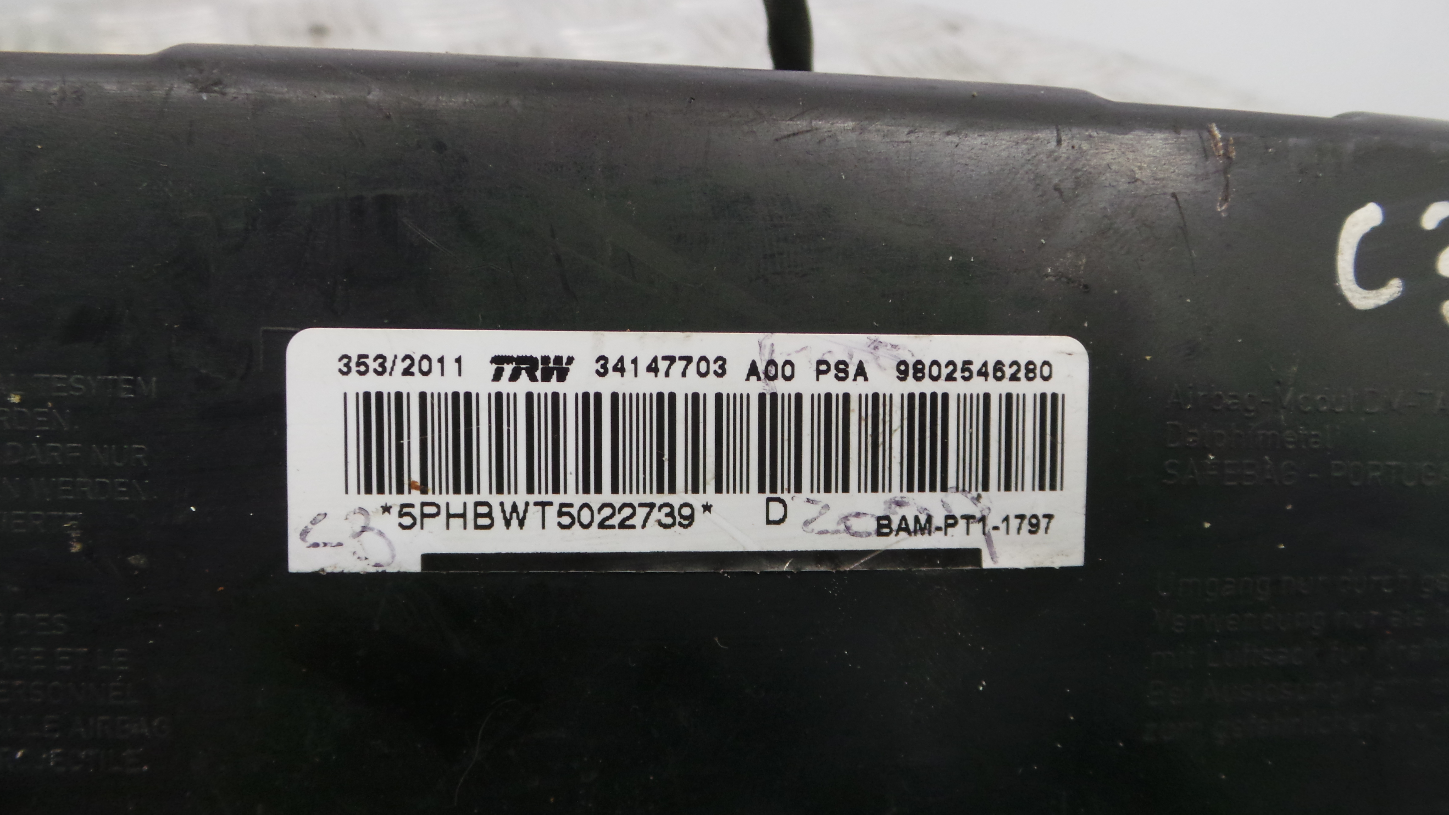 Airbag Banco Dto 9802546280 - CITROËN C3 II (SC_)-37816058
