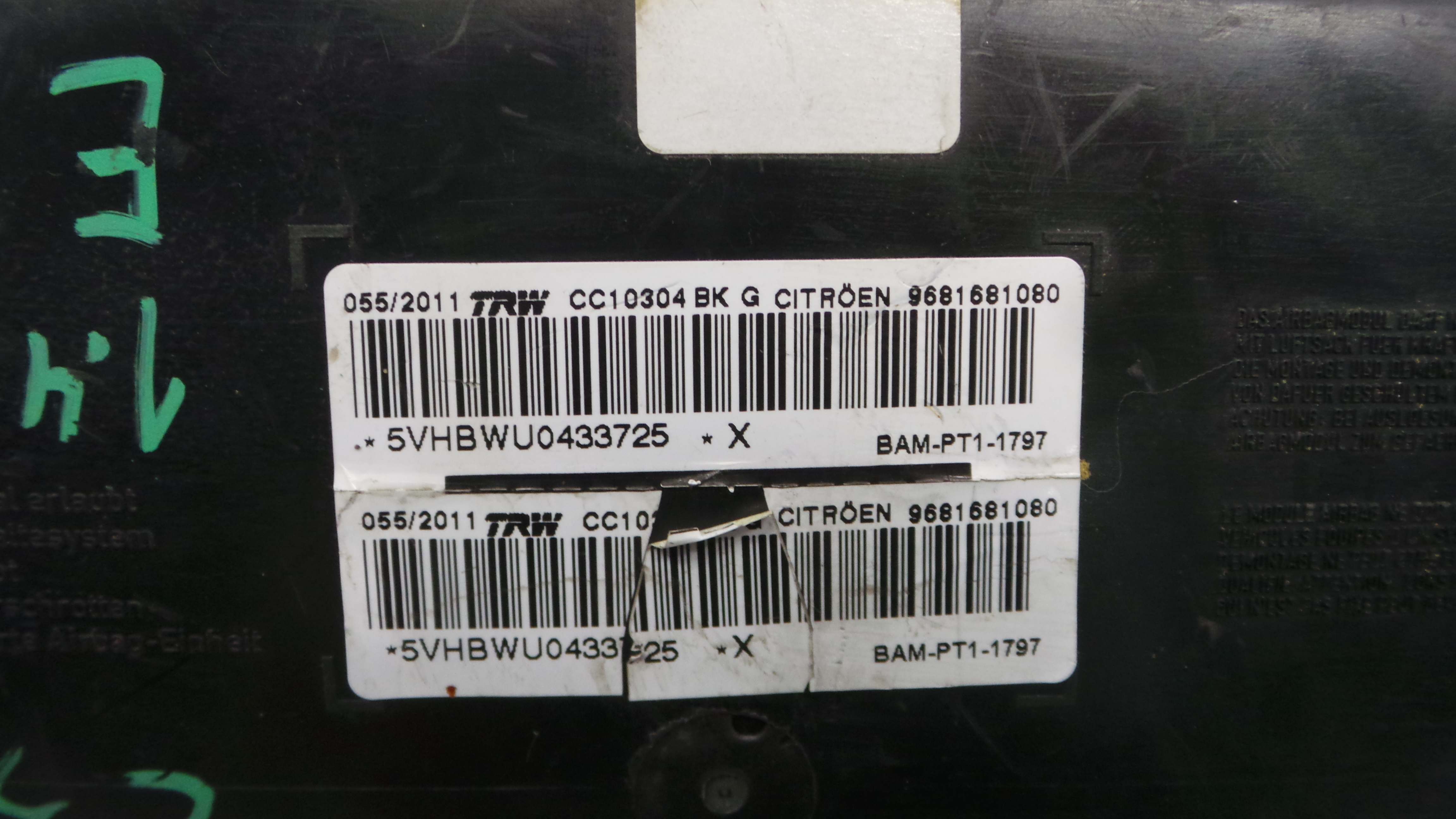 Airbag Banco Esq 9681681080 - CITROËN C3 II (SC_)-37816067