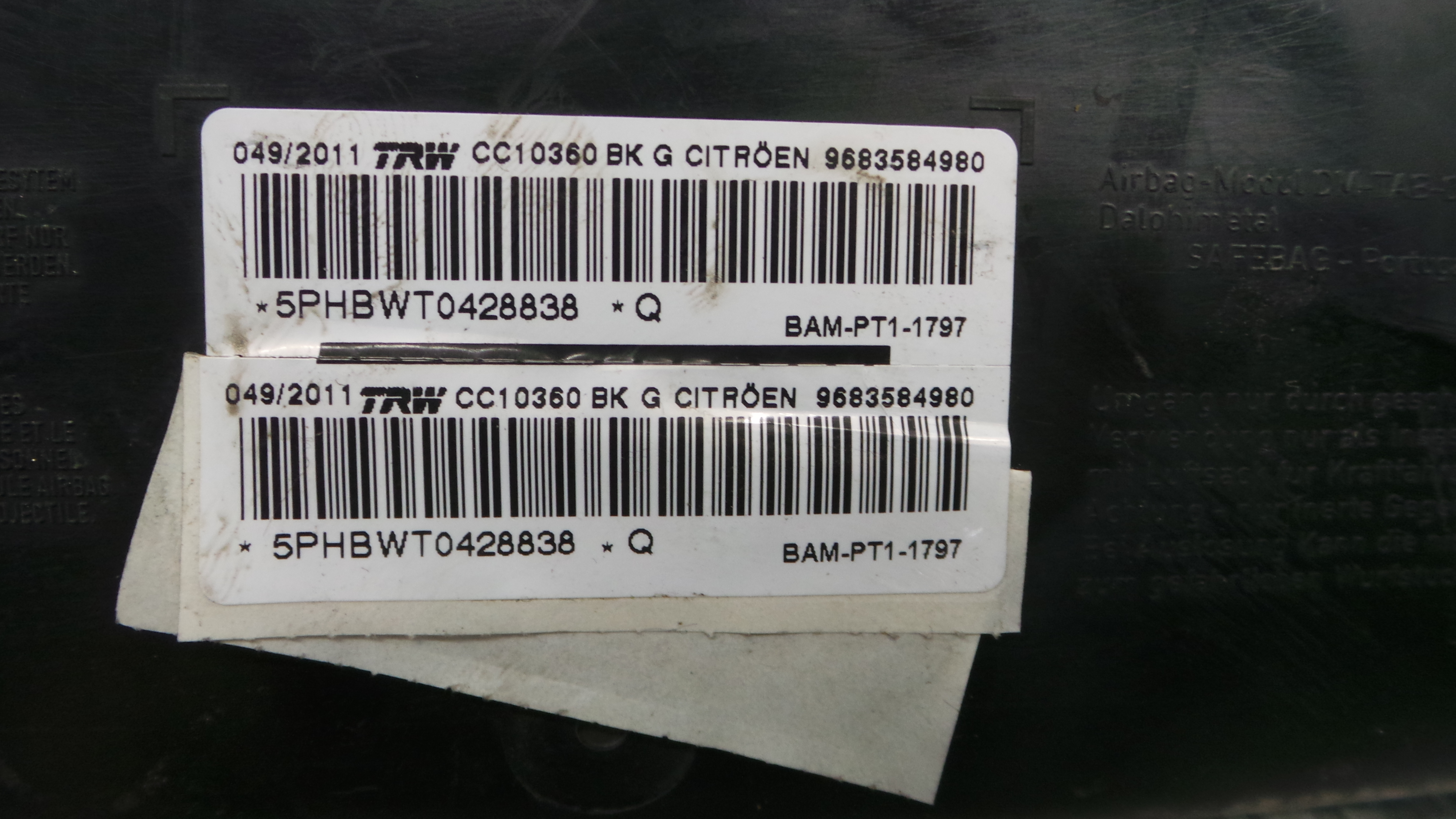 Airbag Banco Dto 9683584980 - CITROËN C3 II (SC_)-37816070