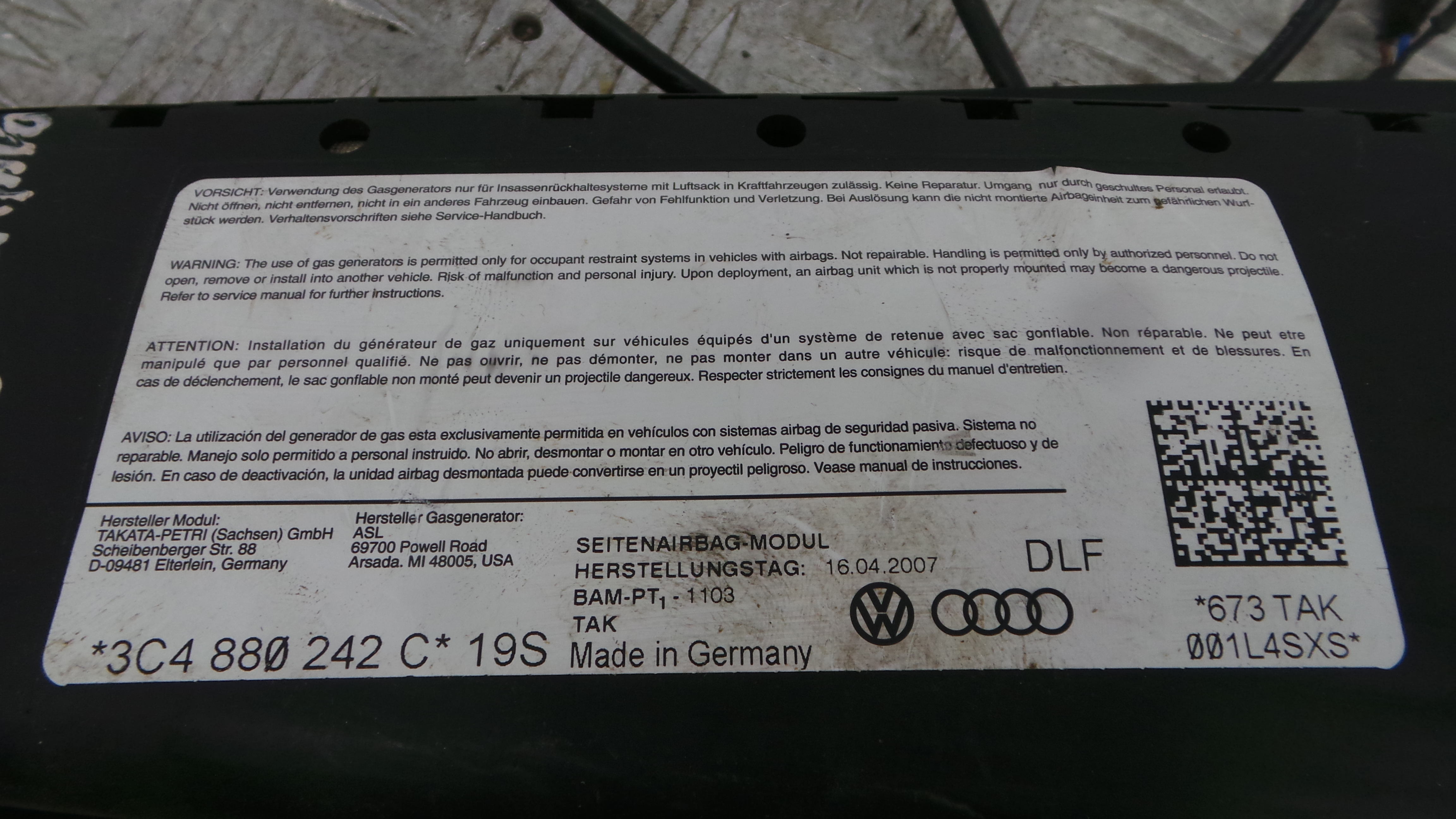 Airbag Banco Dto 3C4880242C - VW PASSAT B6 (3C2)-37816112