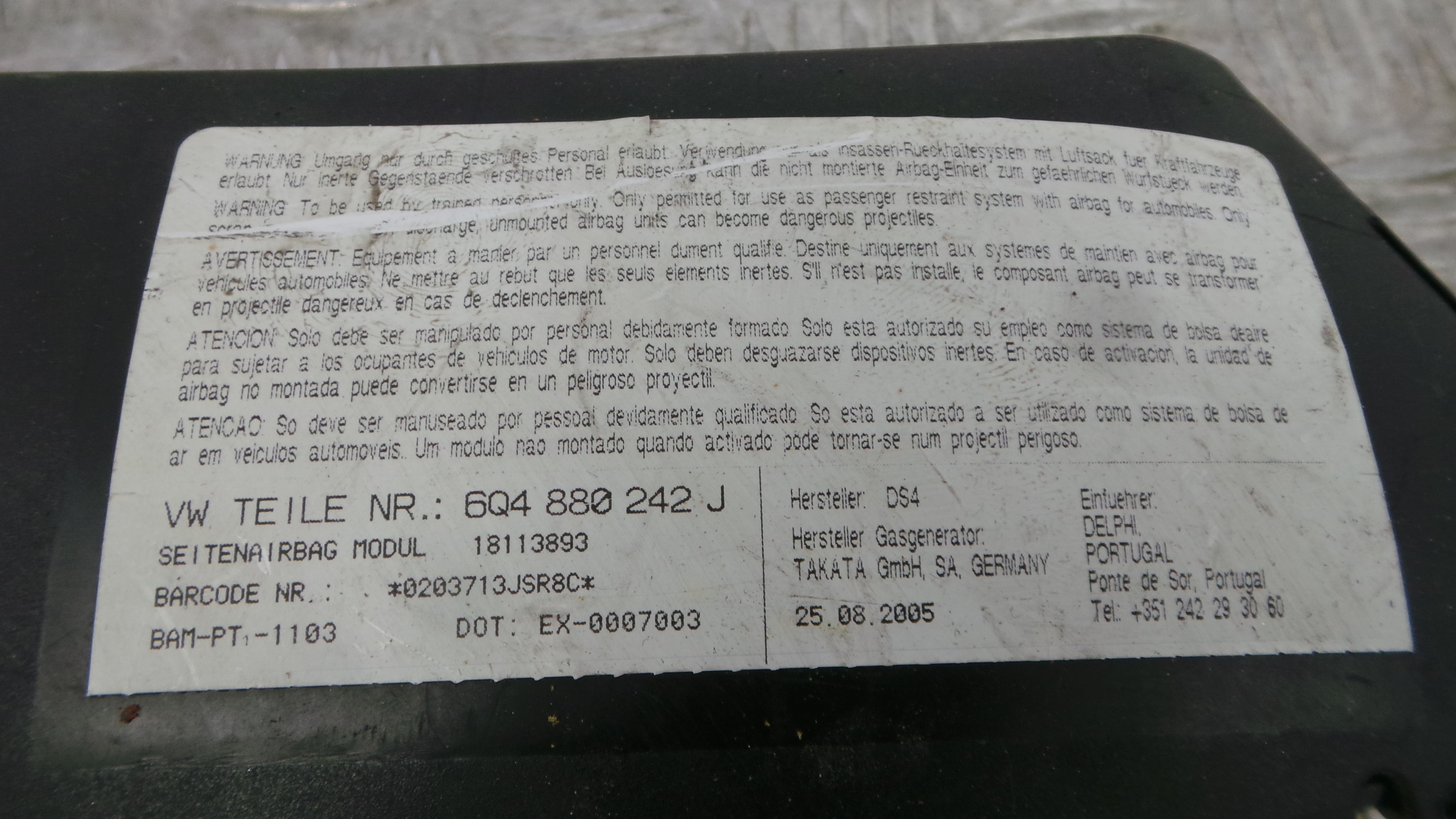 Airbag Banco Dto 6Q4880242J - VW POLO (9N_, 9A_)-37816129