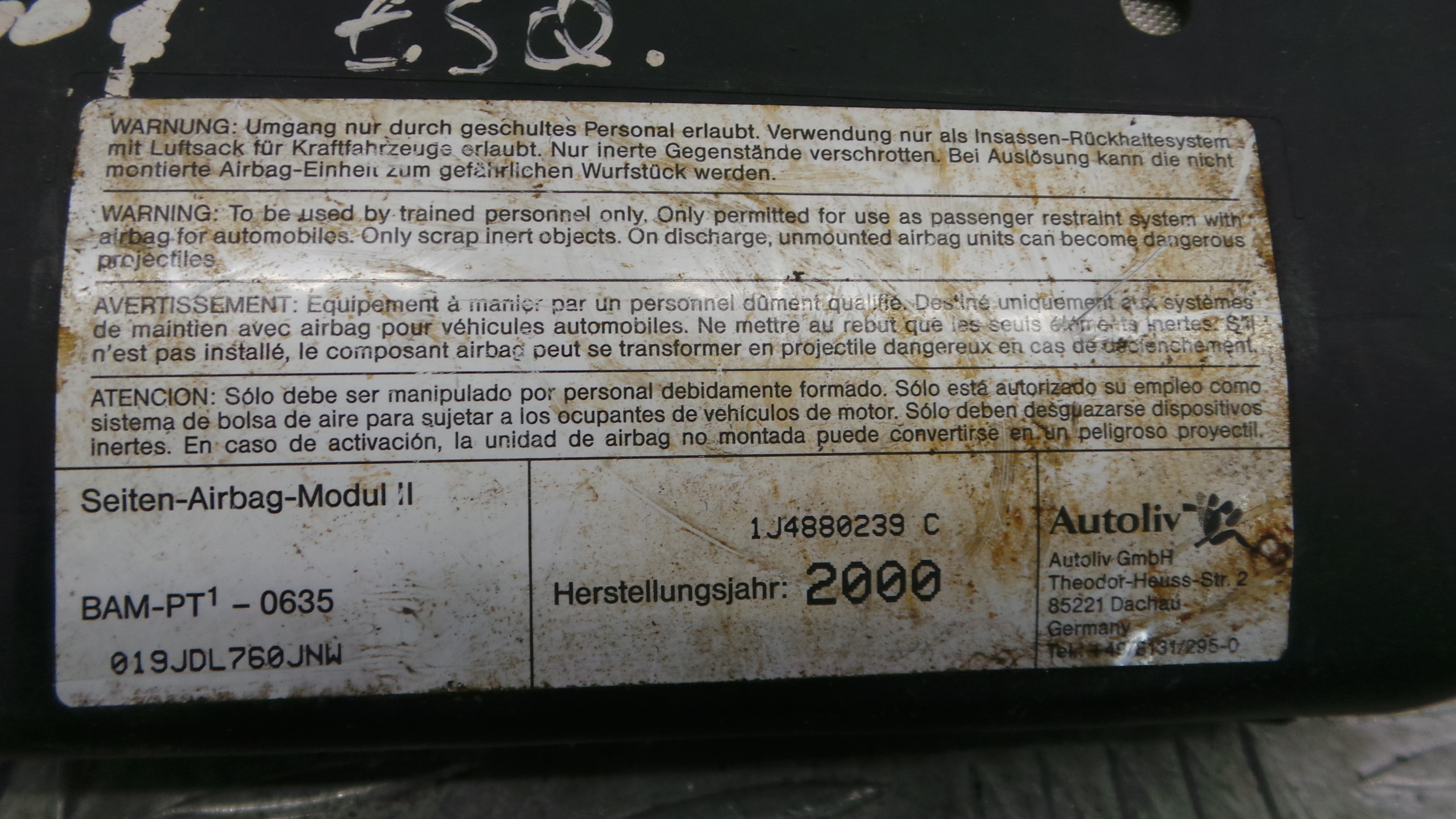 Airbag Banco Esq 1J4880239C - VW GOLF IV (1J1), GOLF Mk IV (1J1)-37816141