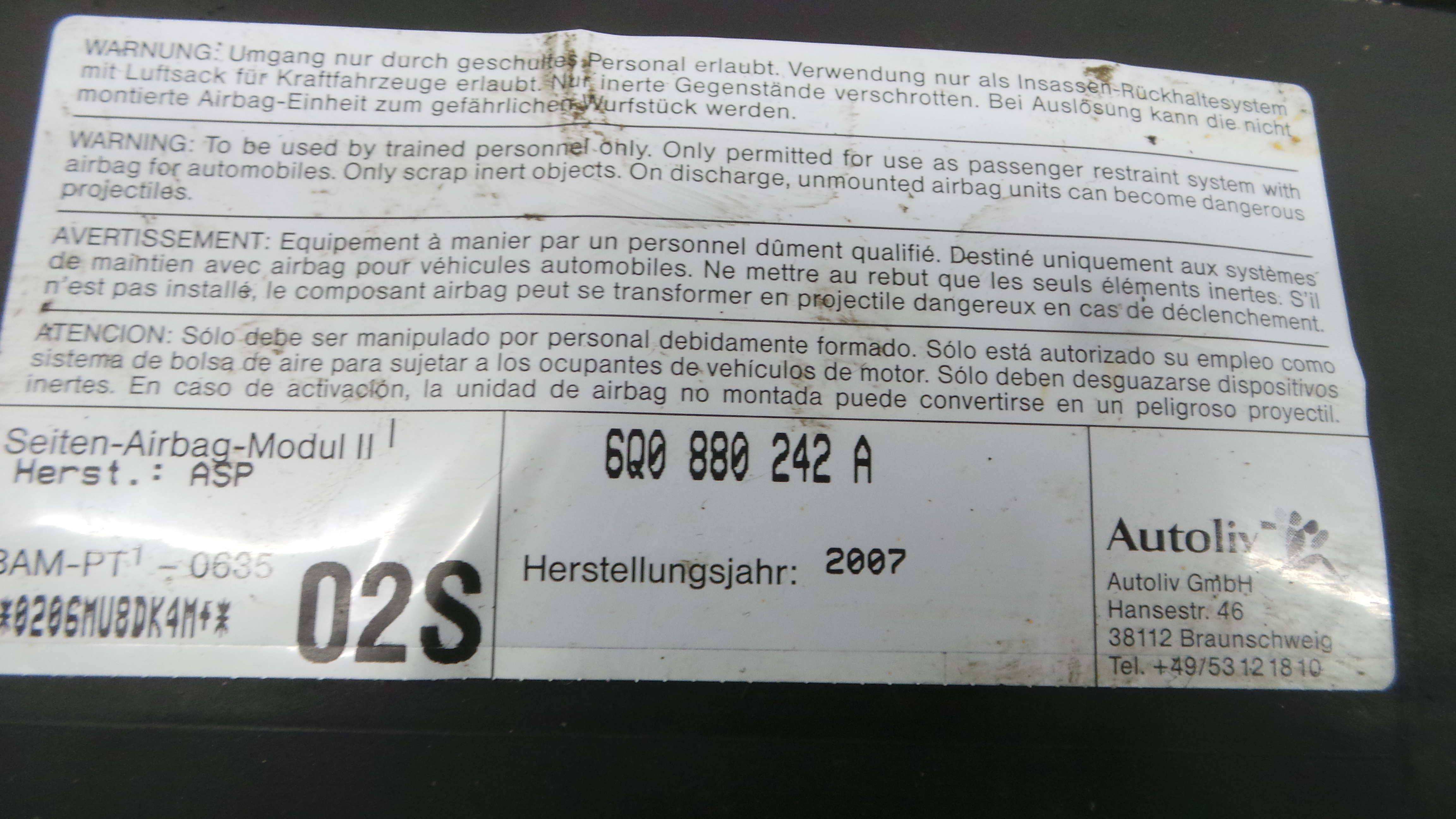 Airbag Banco Dto 6Q0880242A - SEAT IBIZA IV (6J5, 6P1), IBIZA Mk IV (6J5, 6P1)-37816500