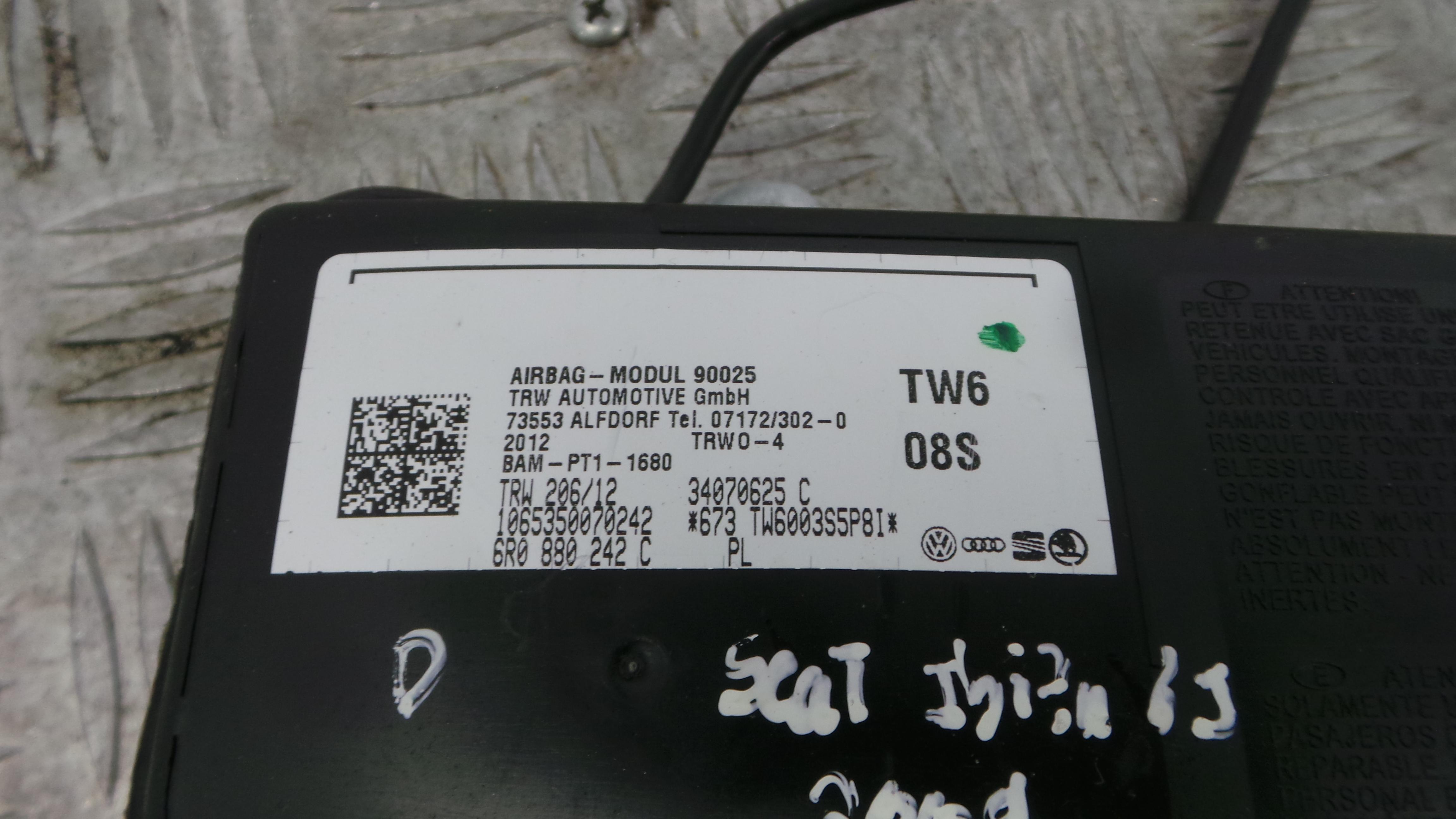 Airbag Banco Dto 6R0880242C - SEAT IBIZA IV (6J5, 6P1), IBIZA Mk IV (6J5, 6P1)-37816516