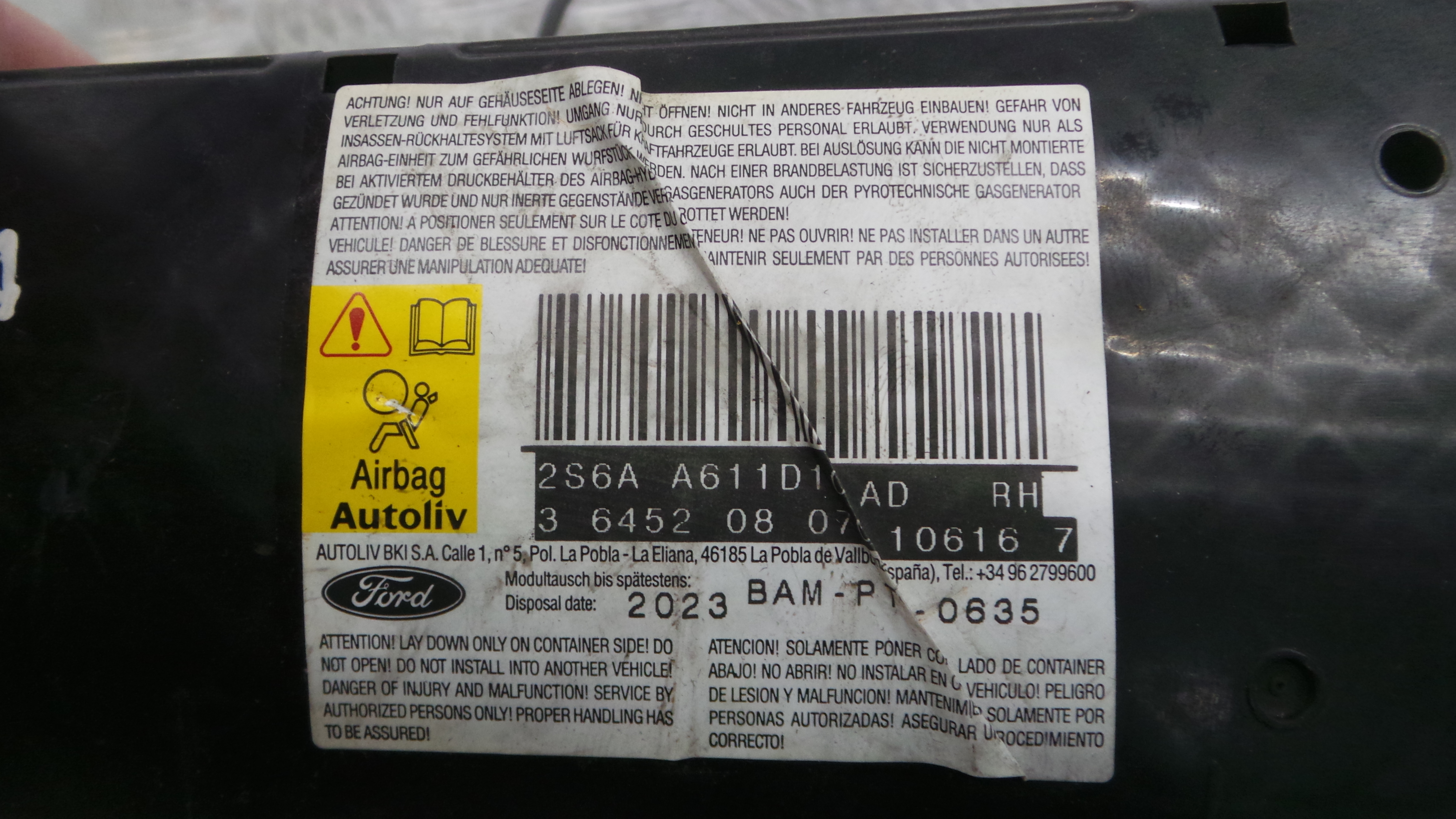 Airbag Banco Dto 2S6A-A611D10-AD - FORD FIESTA VI (CB1, CCN)-37820718