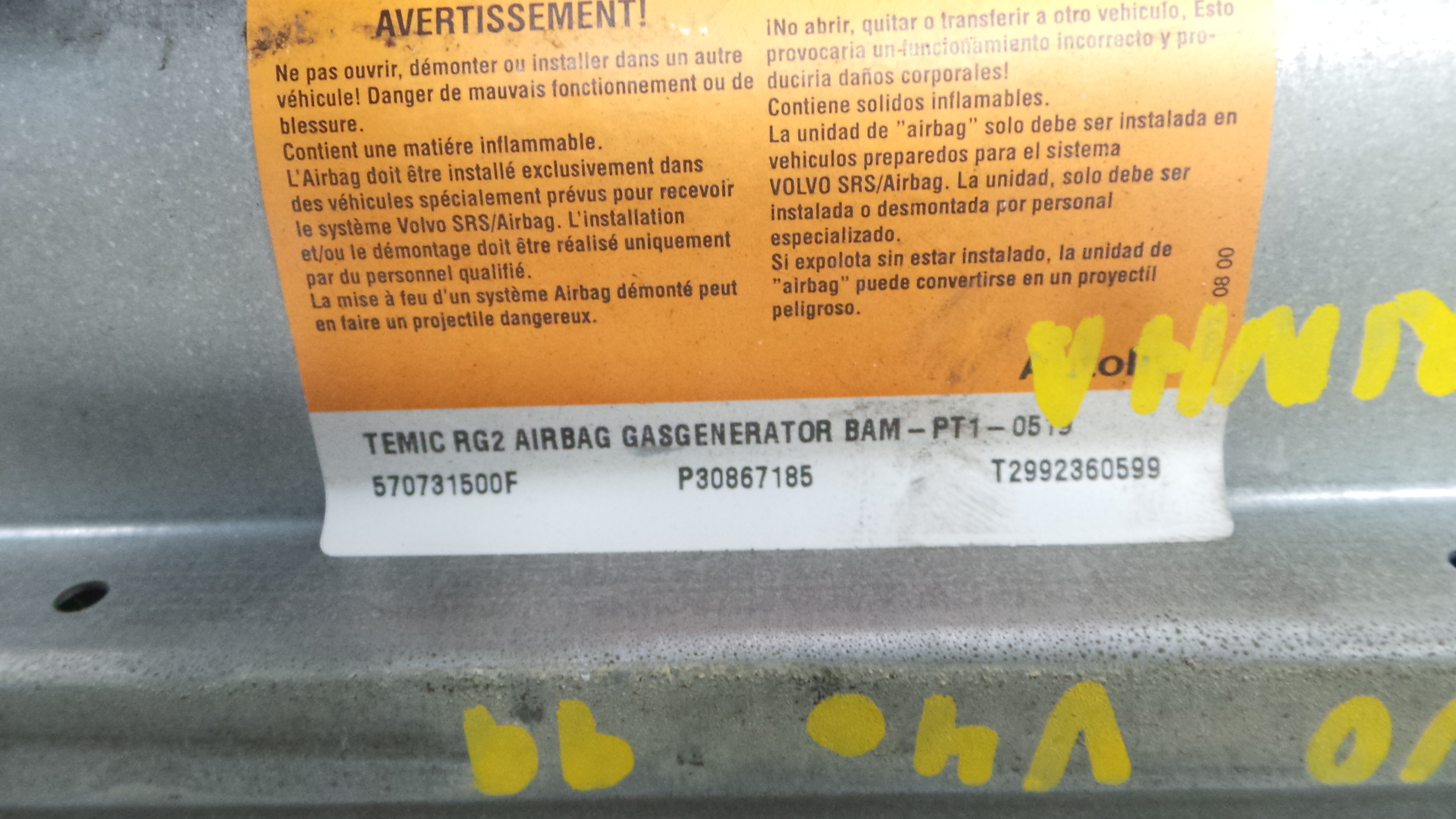 Airbag Passageiro 570731500F - VOLVO V40 Combi (645)-38045747