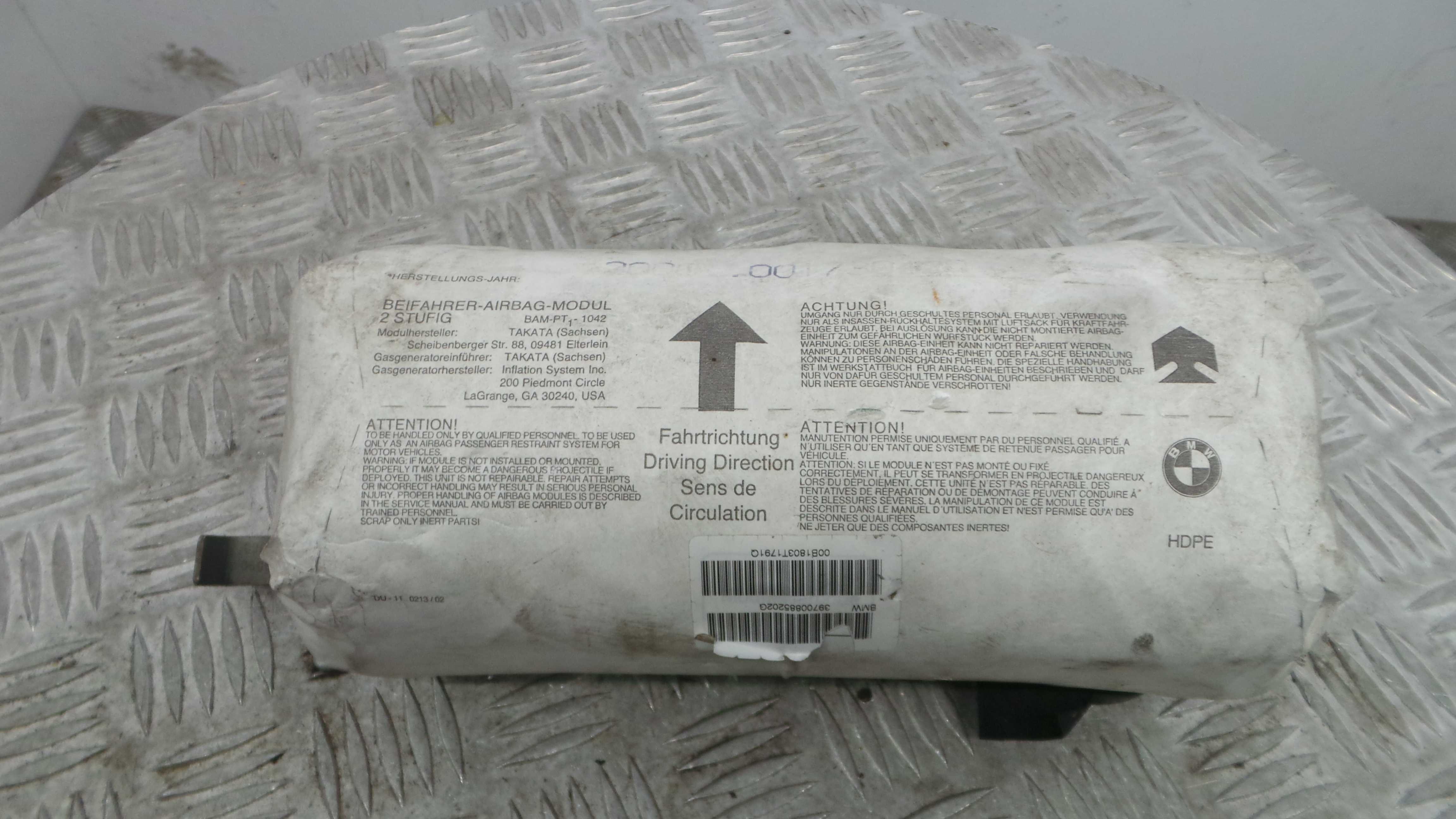 Airbag Passageiro 39700885202G - BMW 3 (E46)-38045759 Airbag Passageiro 39700885202G - BMW 3 (E46)-38045759