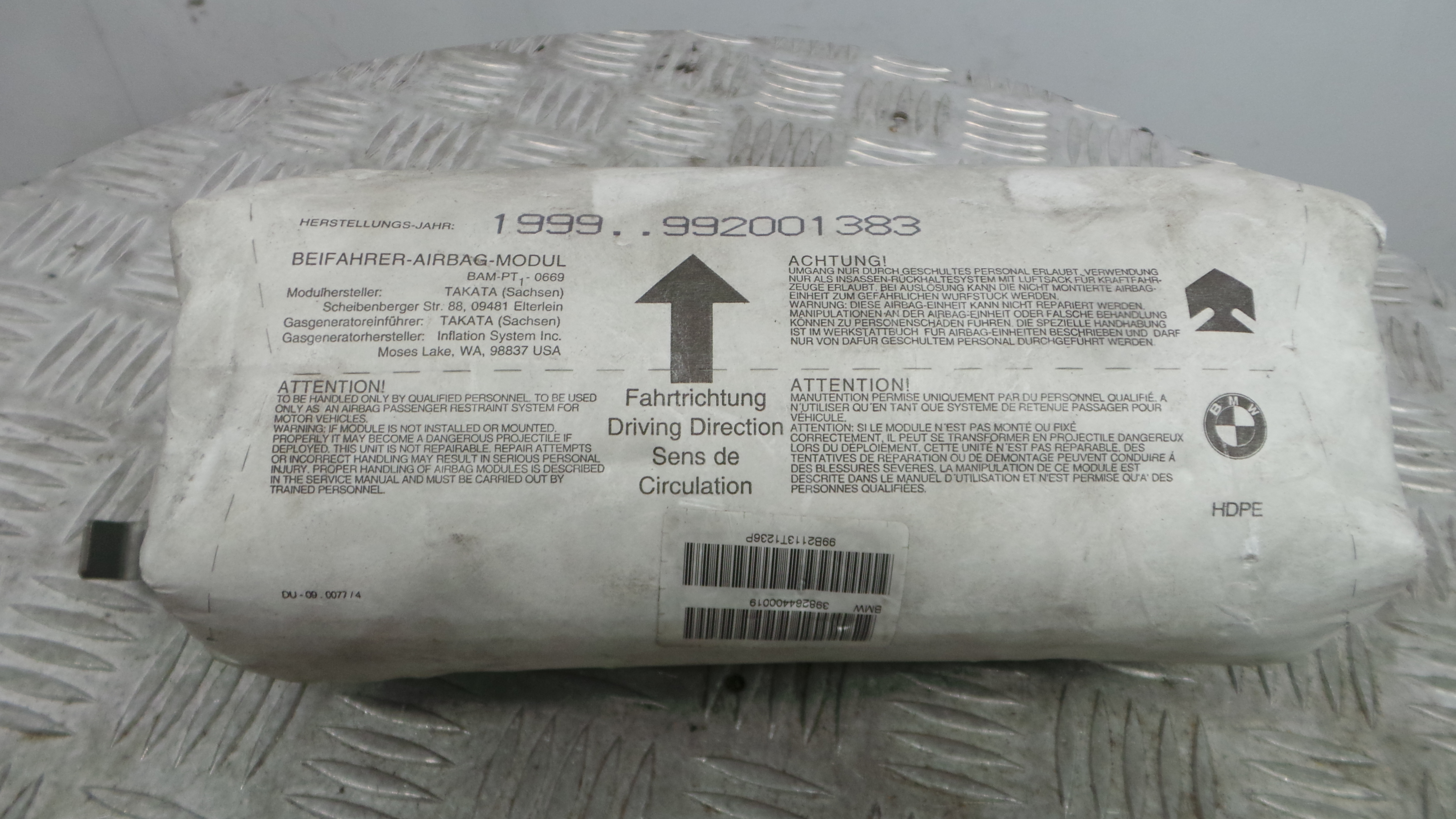 Airbag Passageiro 398264400019 - BMW 3 (E46)-38045765 Airbag Passageiro 398264400019 - BMW 3 (E46)-38045765