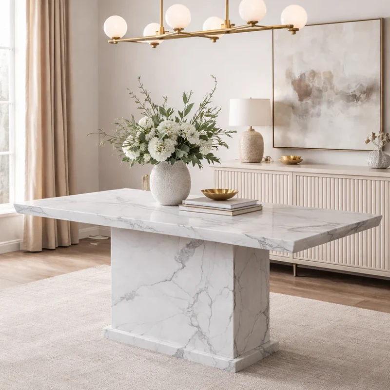 Marble Dining Table 6 Seater - White