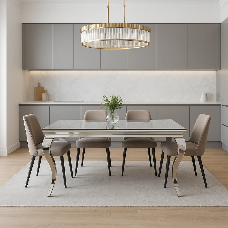 Glass Rectangle Dining Table - 6 Seater