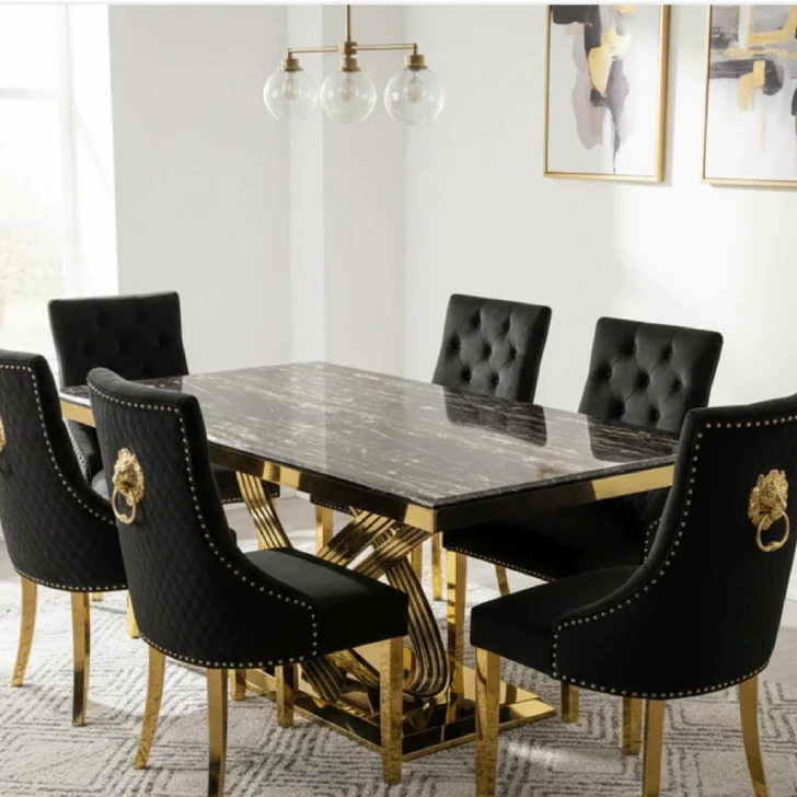 Black and gold dining table and chairs