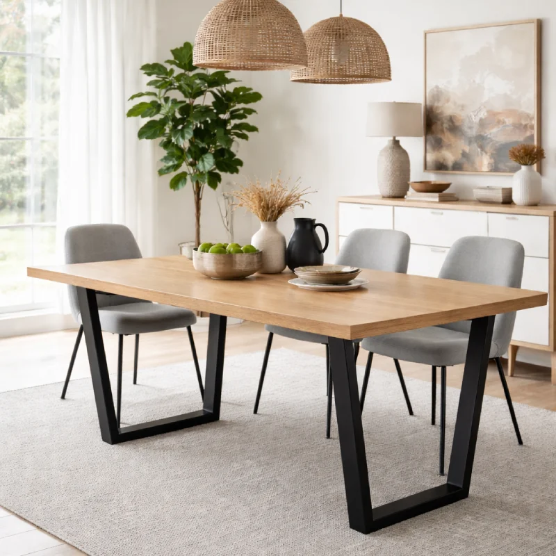 Dining Table Black Legs - Oak