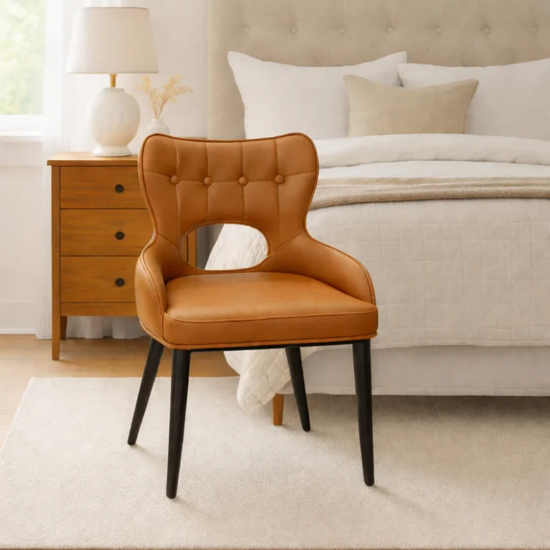 Tan Leather Dining Chairs - Black legs