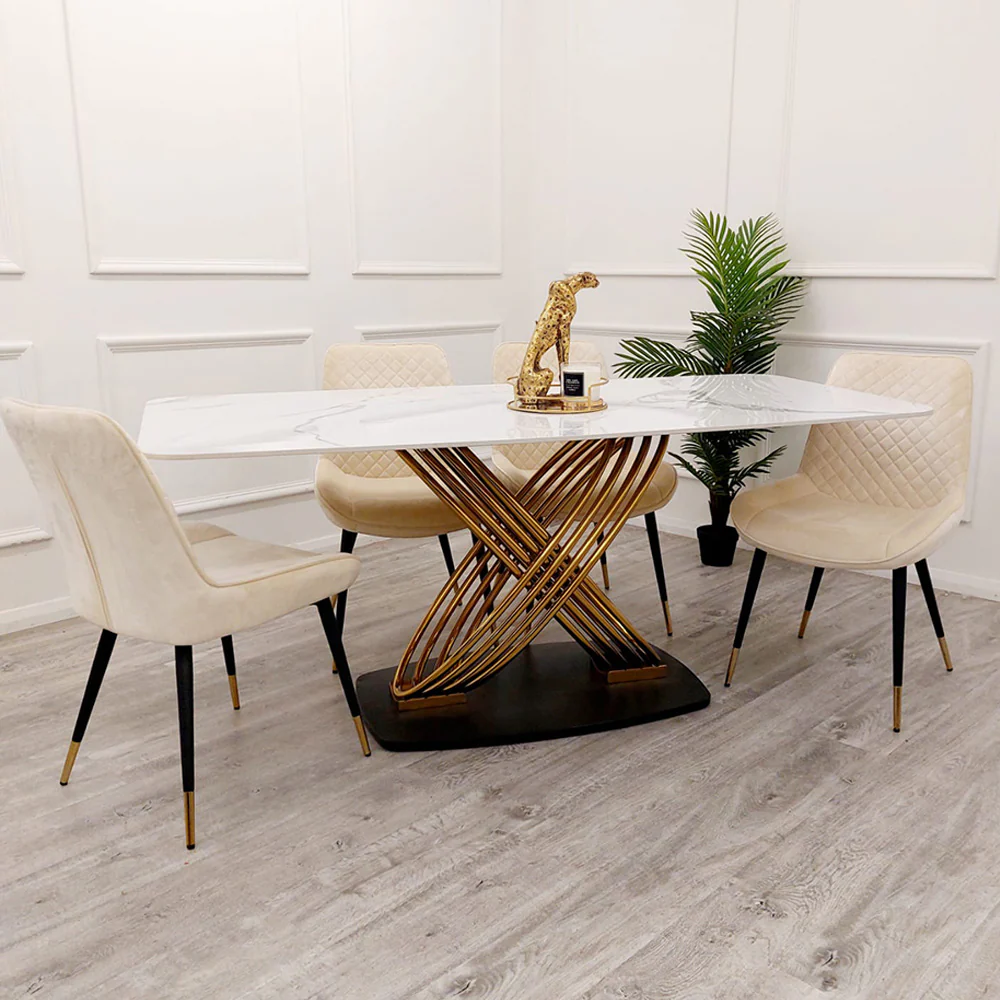 Sintered Stone Dining Table with Gold Base
