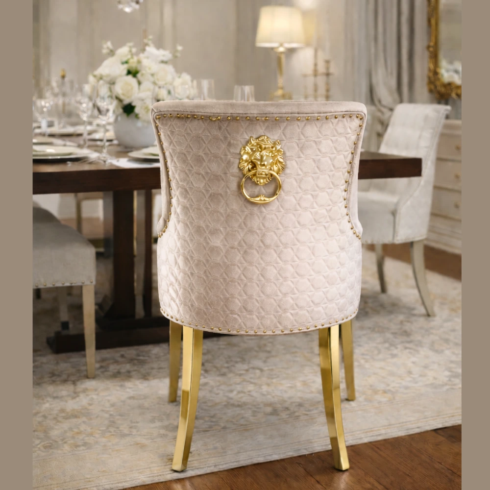 Mink Dining Chairs With Gold Legs - Lion Knocker Back