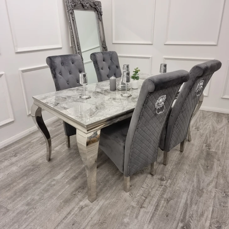 Marble dining table with chairs - Chrome