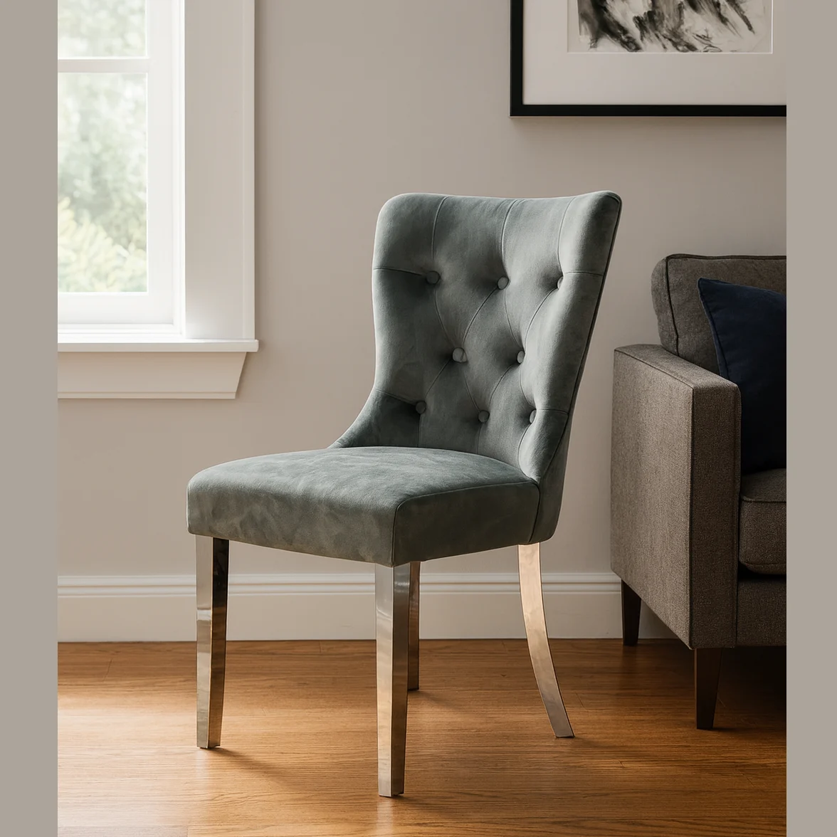 Dining Chairs Chrome Legs Dark Grey