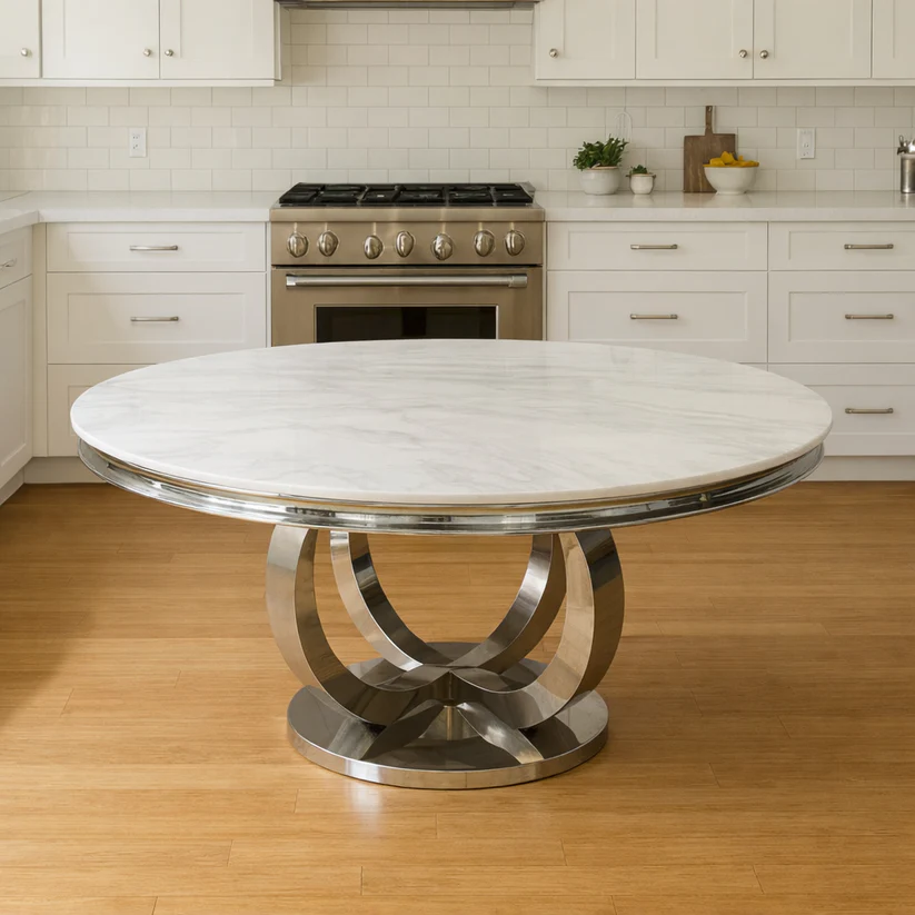 White Round Dining Table - Marble Top