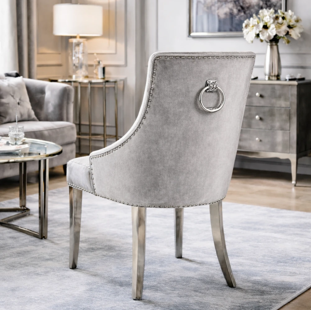 Silver Grey Dining Chair - Chrome Legs
