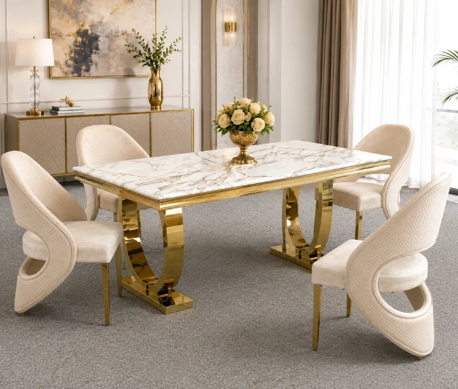 Gold marble dining table set
