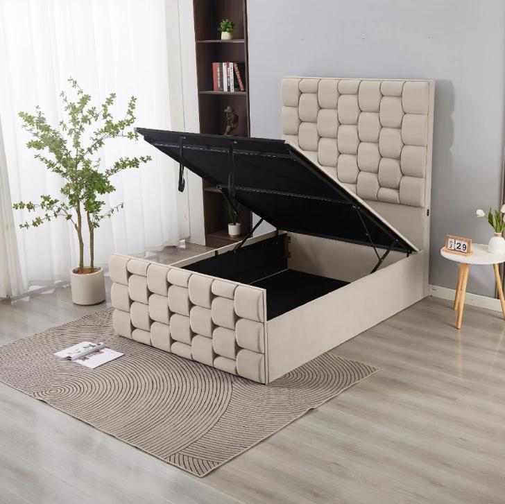 Cream double ottoman bed