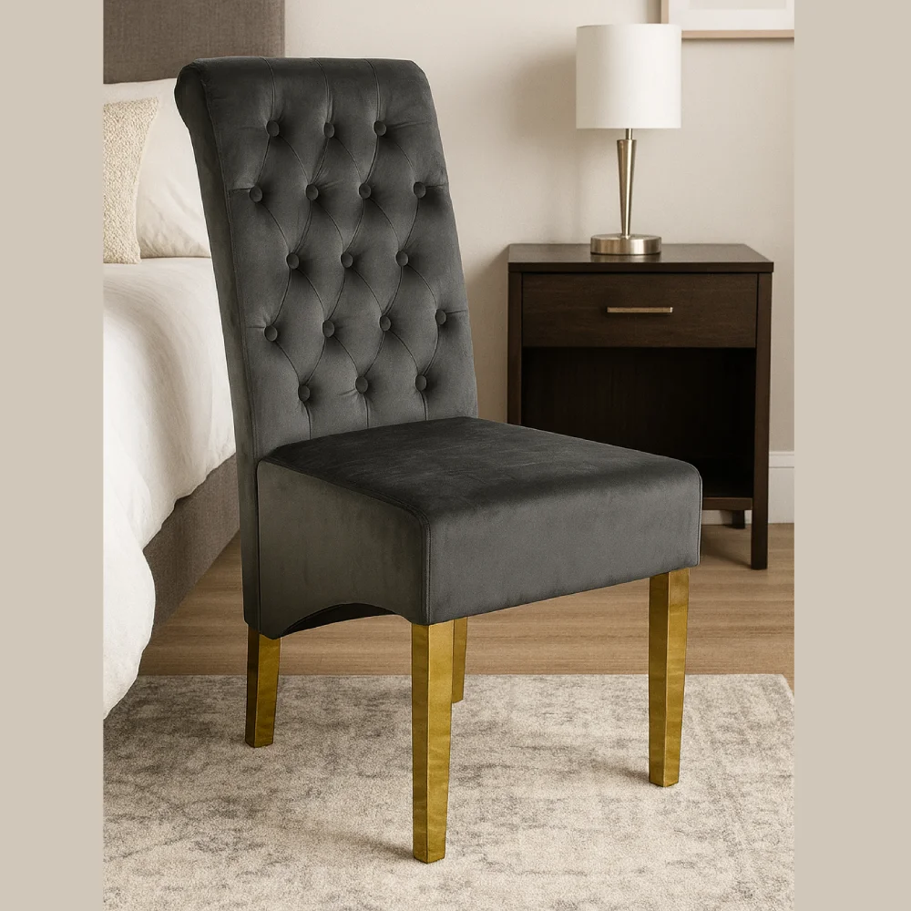 Dark Grey Dining Chair With Gold Legs - Ring Knocker