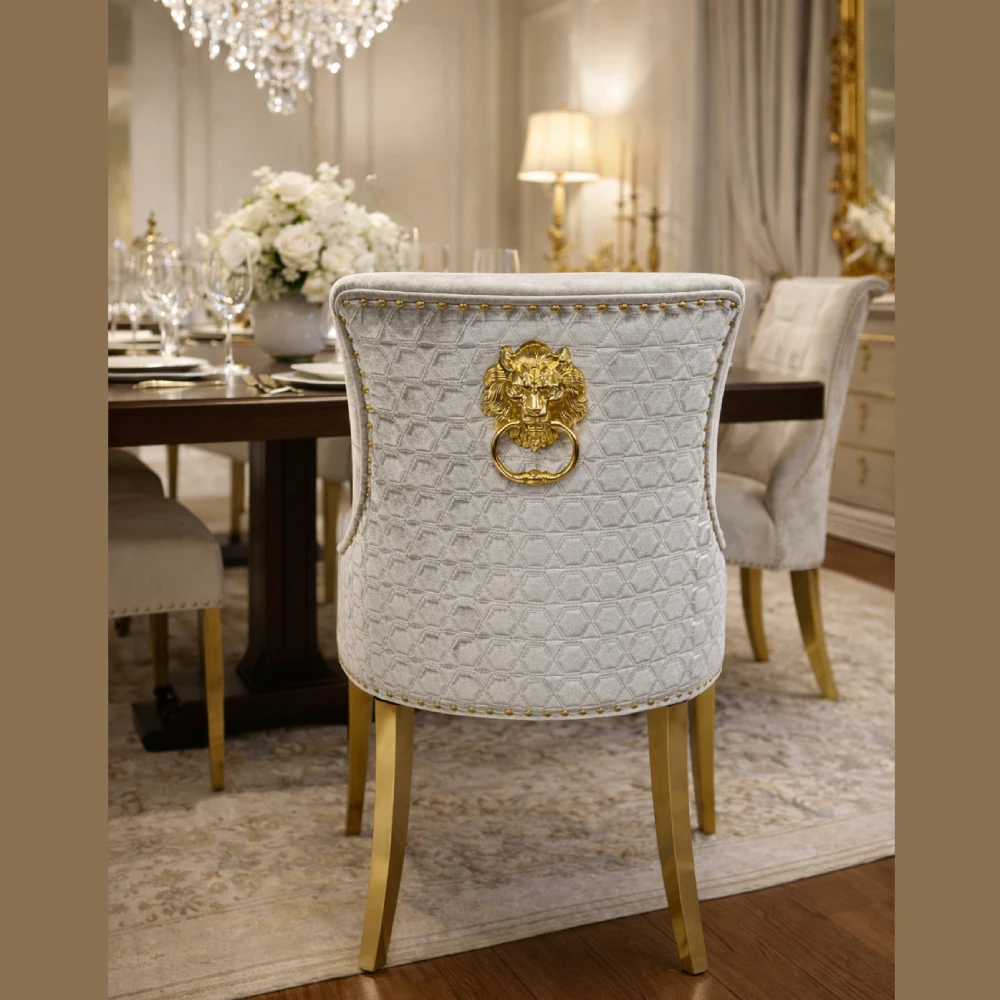 Silver Grey Lion knocker Dining Chair - Gold Legs